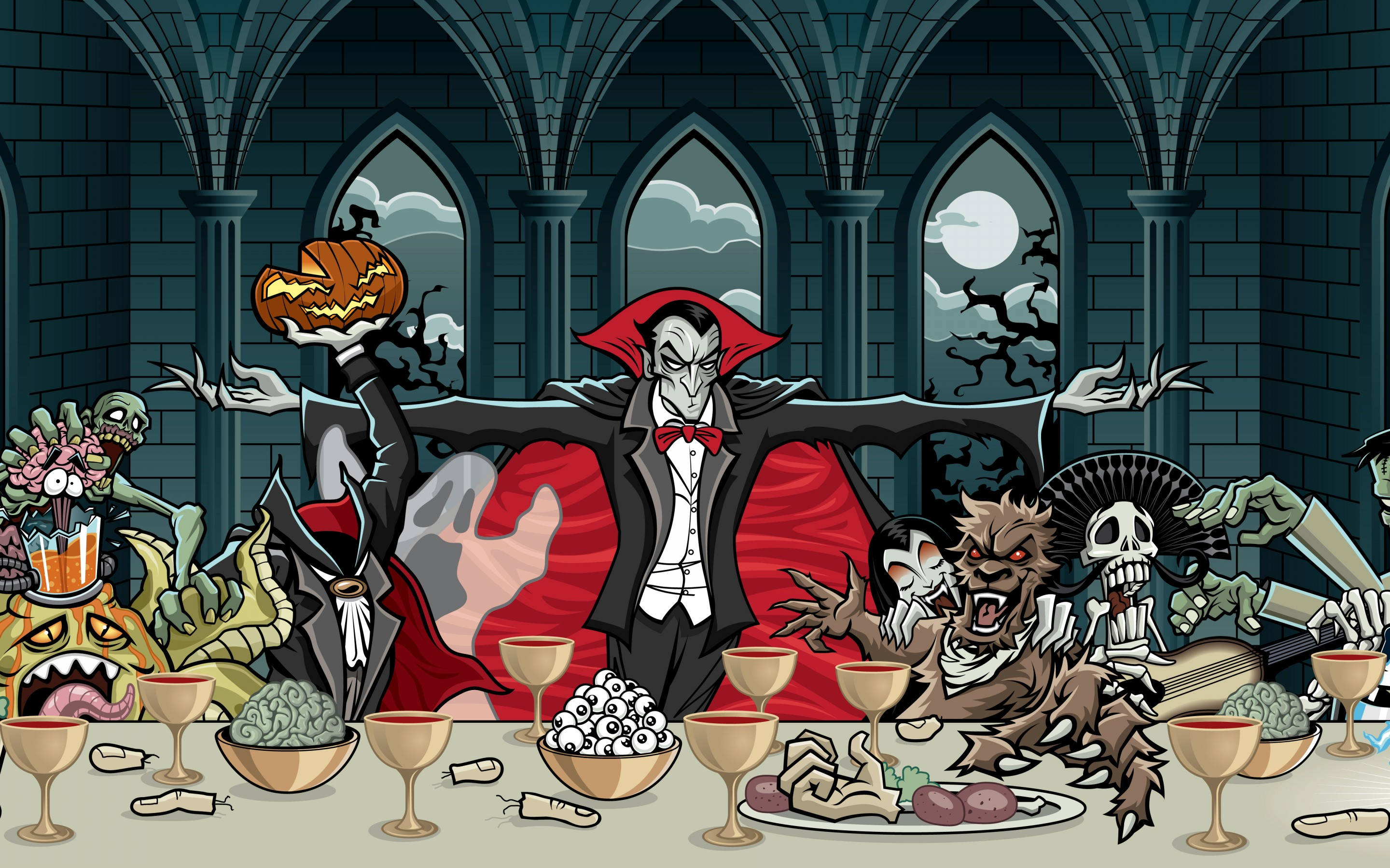 Furahia Chakula cha Kutisha cha Vampire wakati wa Halloween Picha ya Ukuta