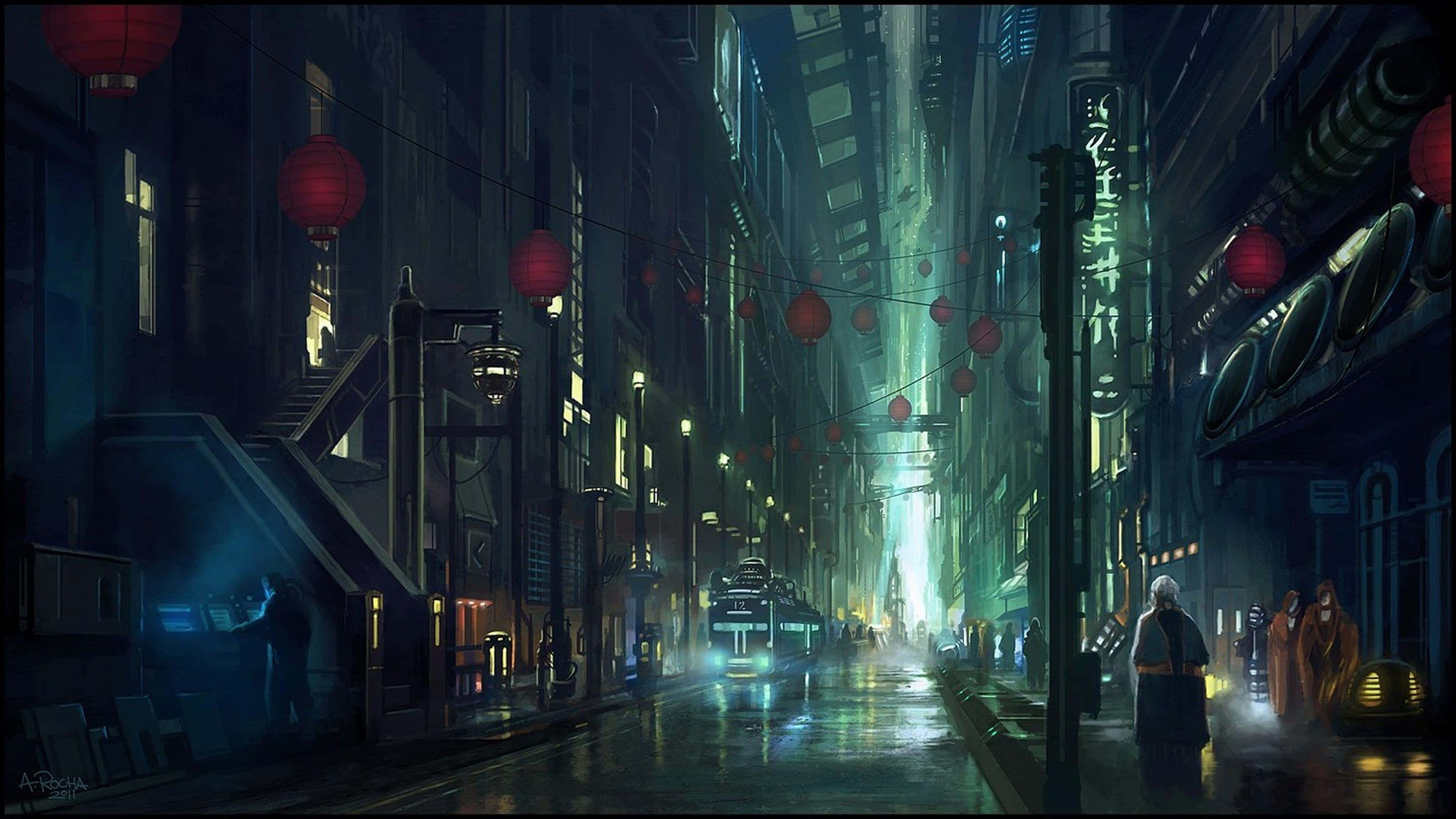 Furahia dunia ya rangi za Anime City na ukumbuke mafanikio yanayokutana Picha ya Ukuta
