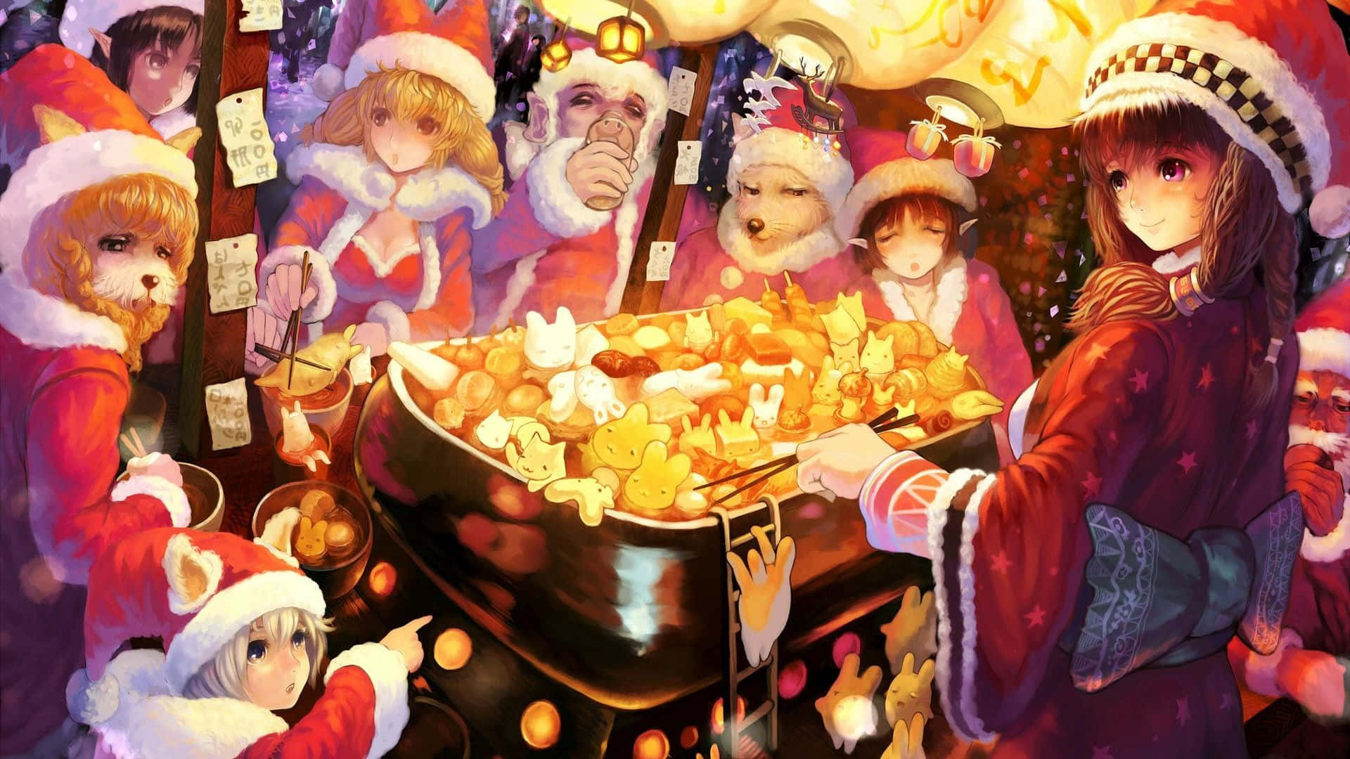 Furahia msimu wa sikukuu na Krismasi ya Anime ya kichawi! Picha ya Ukuta