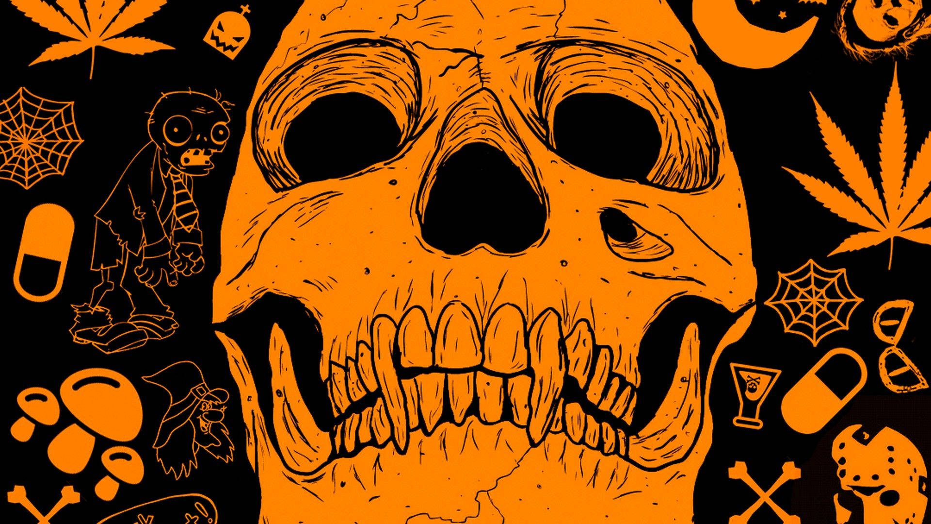 Fuvu la Chungwa la Halloween la Kale Picha ya Ukuta