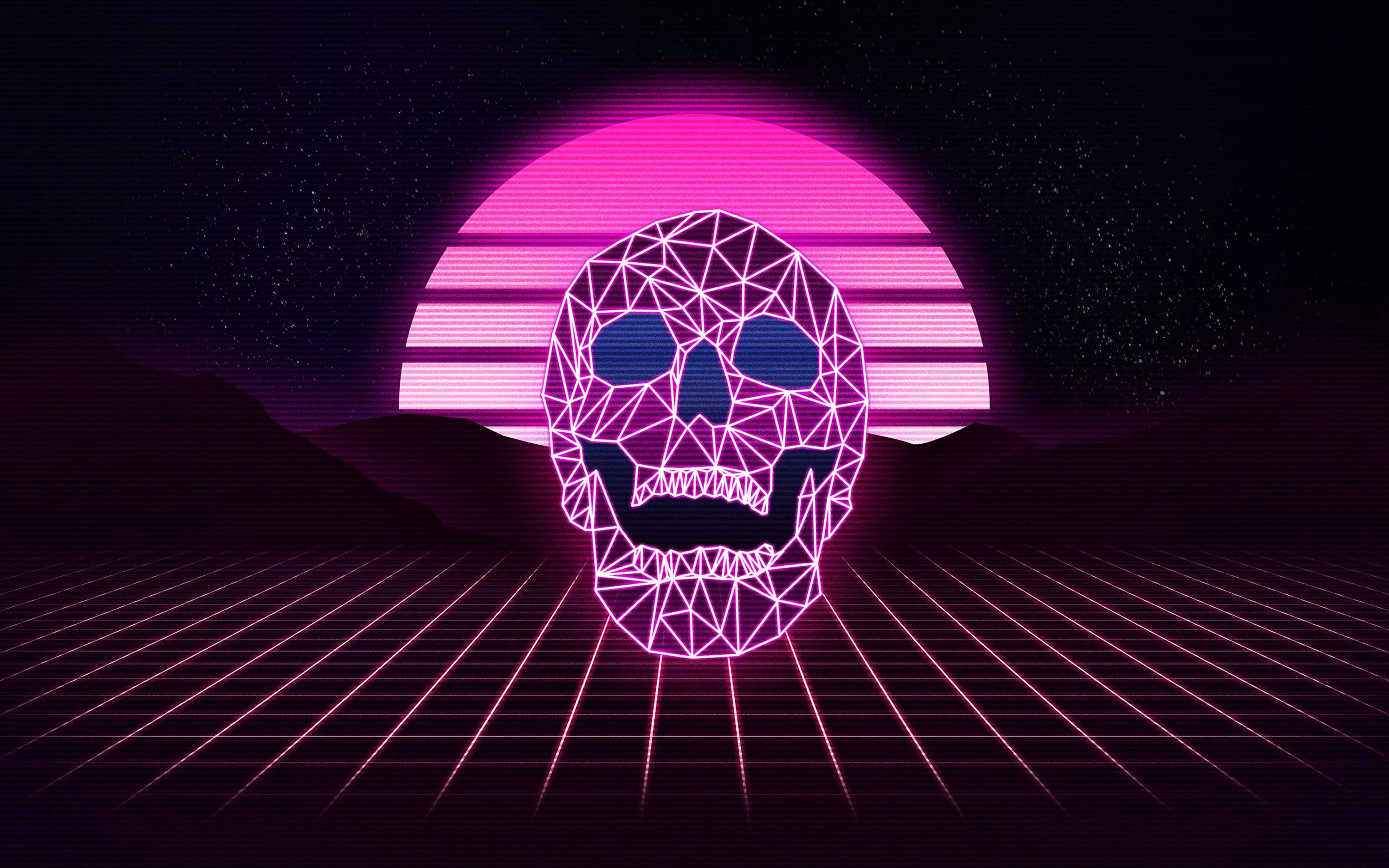 Fuvu la Neoni la Retrowave la Rangi ya Zambarau 4K Picha ya Ukuta