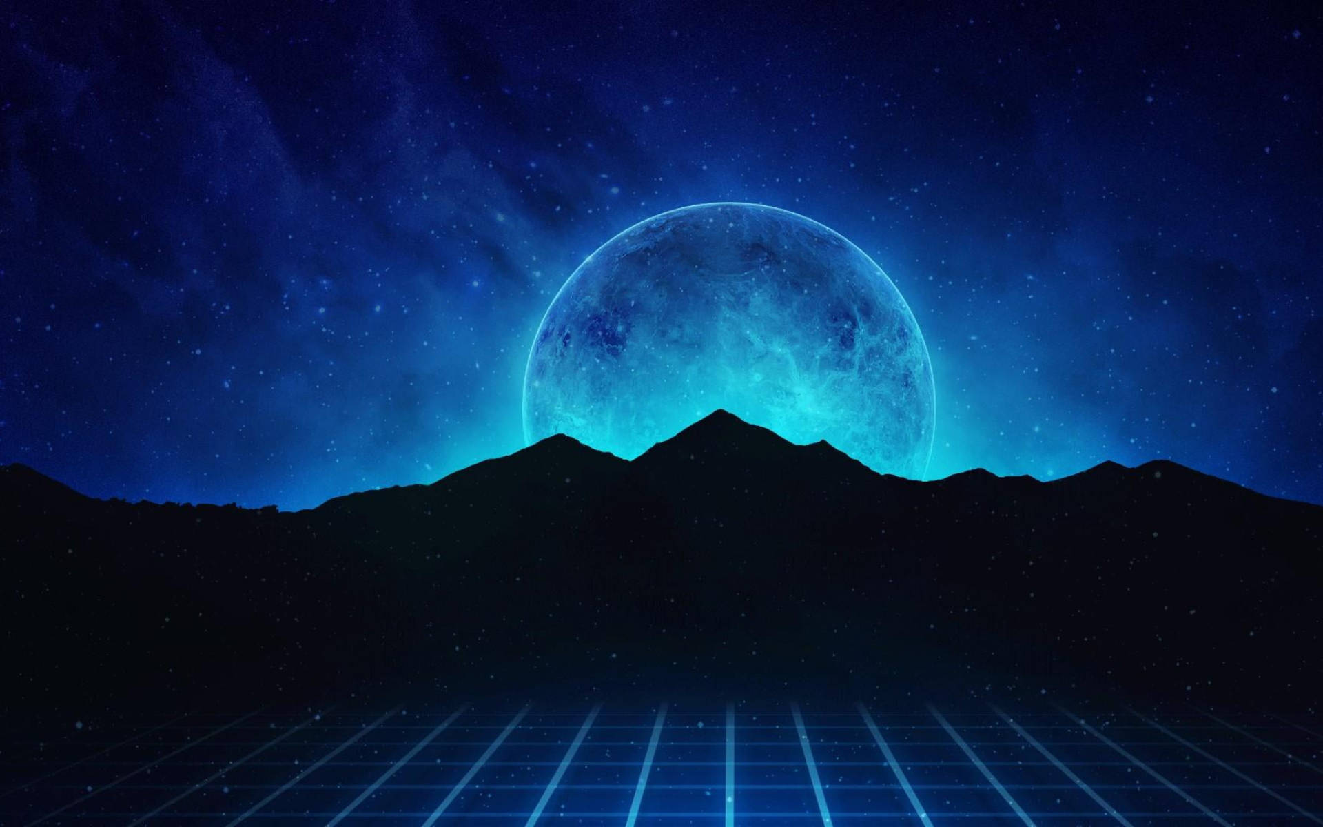 Galaksi Mwezi Mlima Vaporwave Picha ya Ukuta