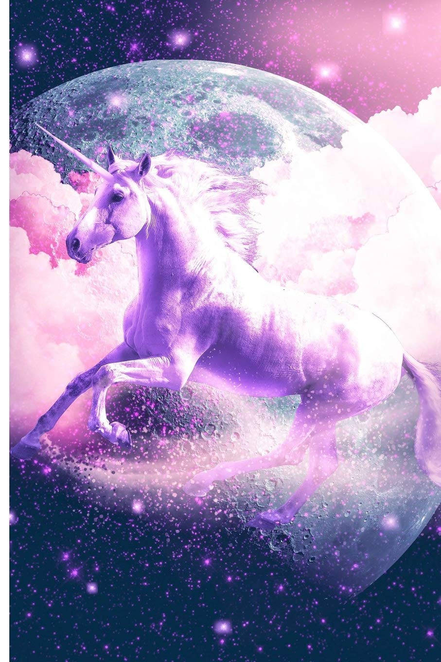 Galaxy Unicorn Katika Anga za Waridi Picha ya Ukuta