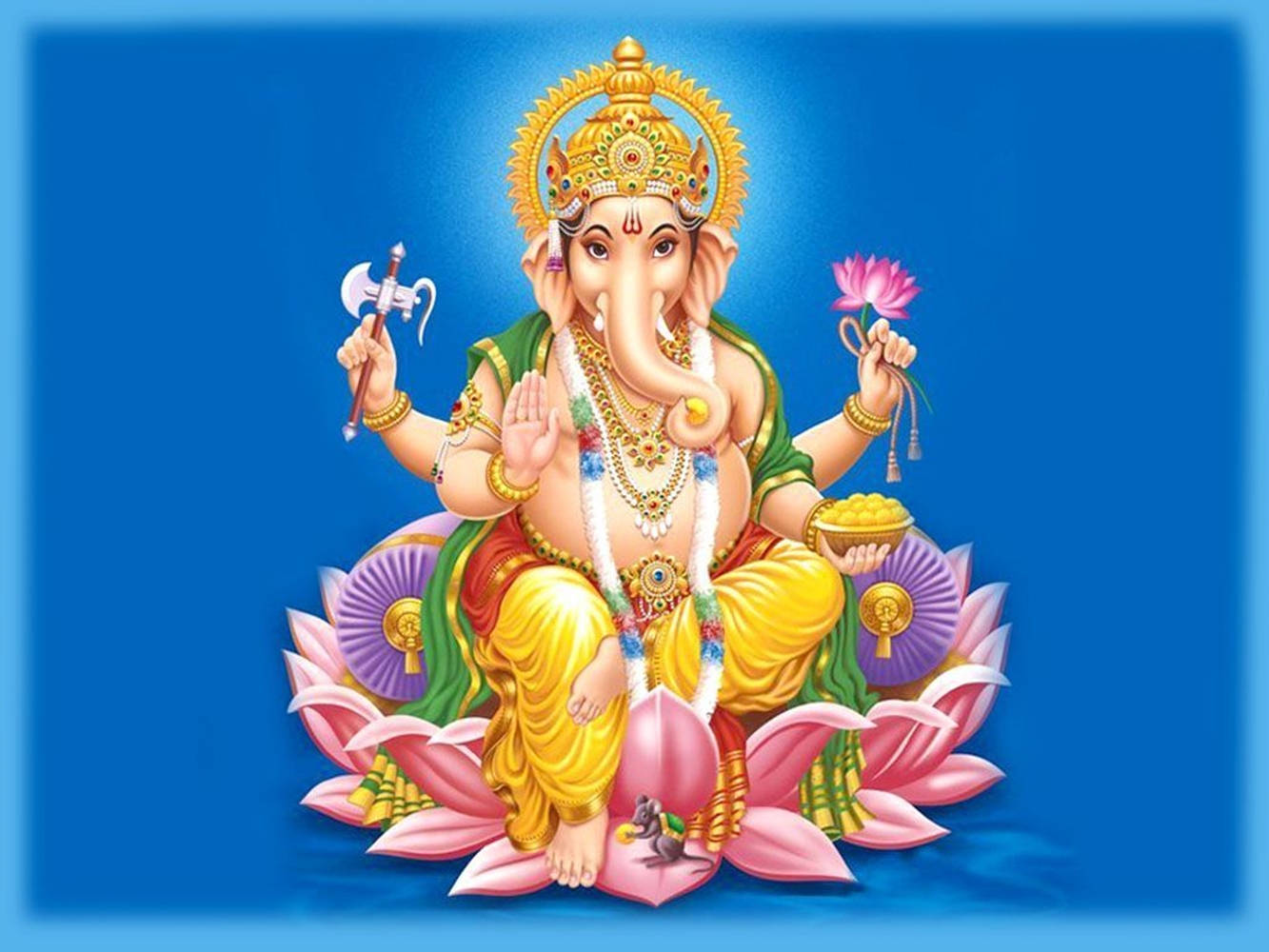 Ganesh Meza ya Kompyuta Pink Lotus Kiti cha Enzi Sanaa ya Picha Picha ya Ukuta