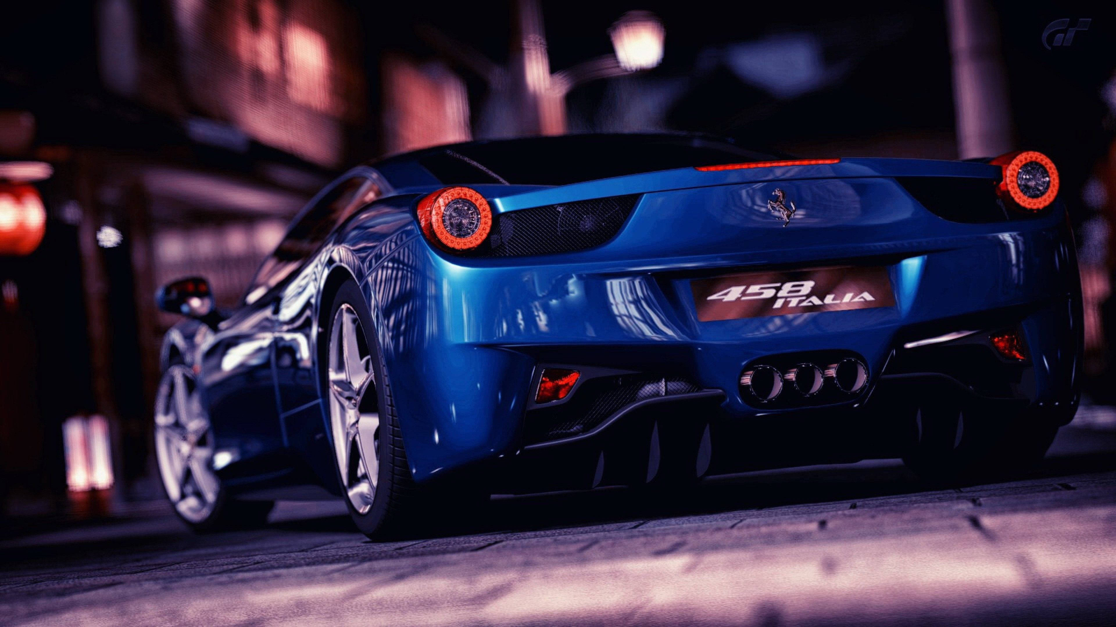 Gari 4K Bluu 458 Italia Ferrari Picha ya Ukuta