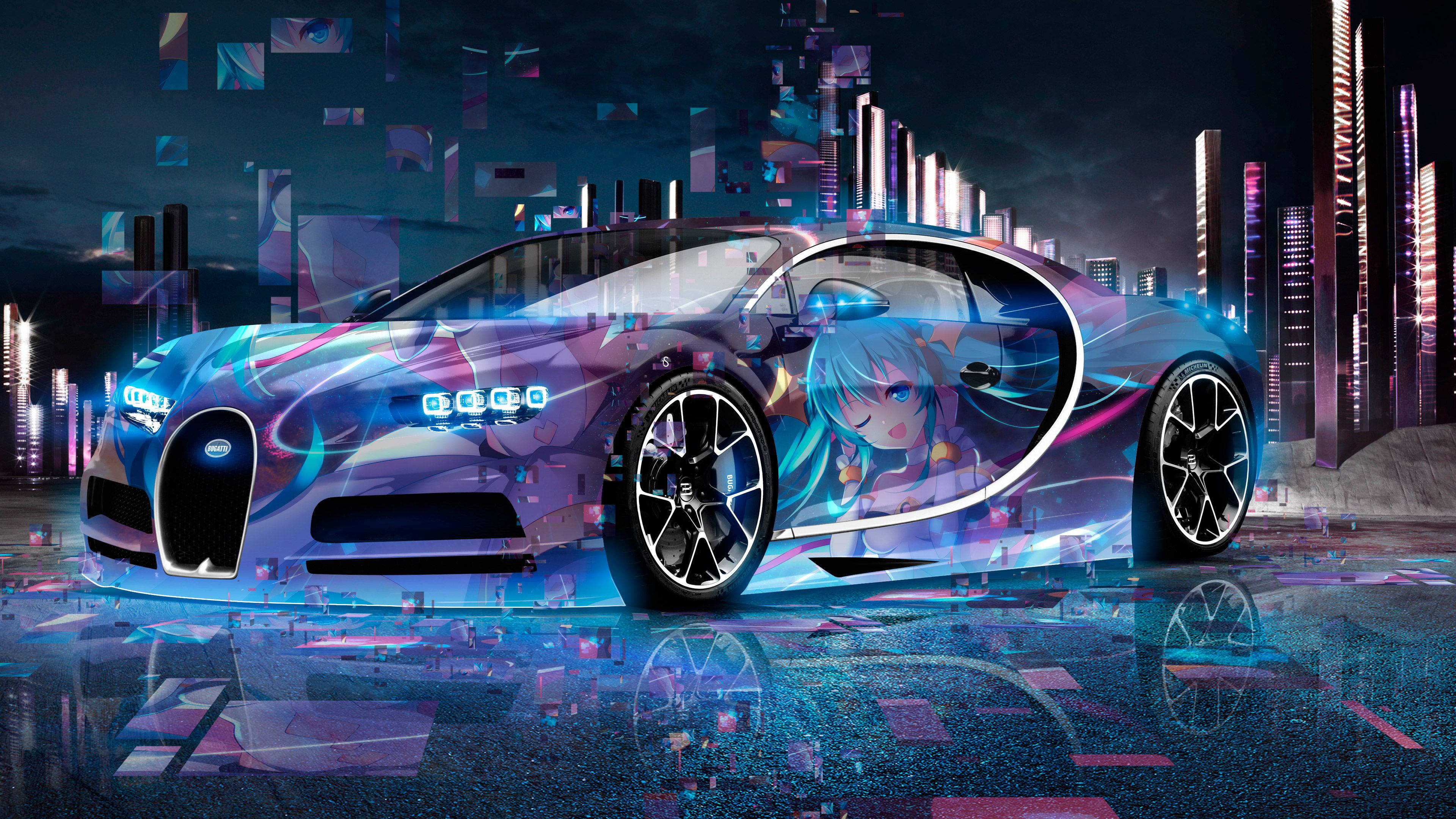 Gari la Anime la Bugatti Chiron Picha ya Ukuta