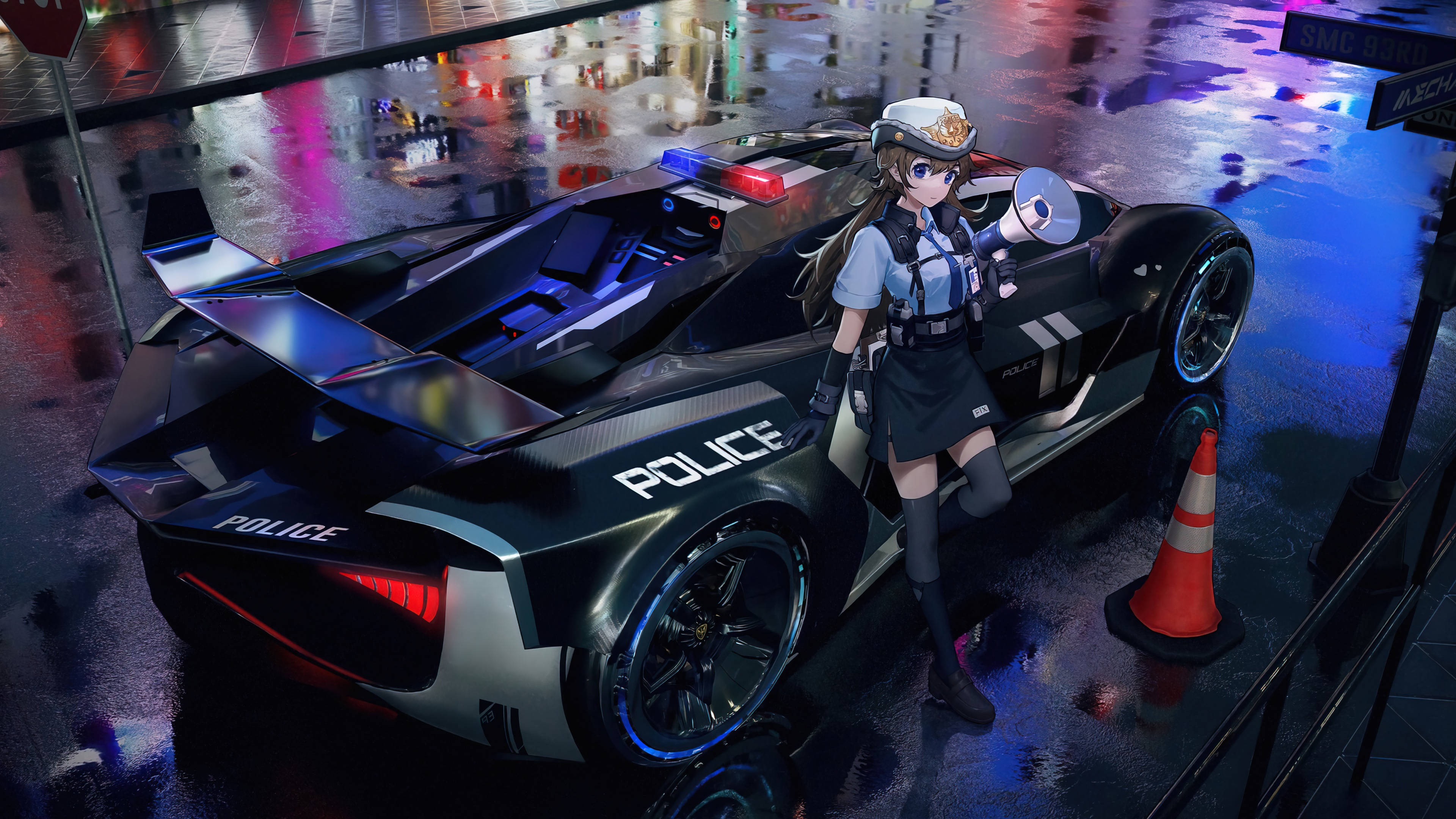 Gari la Anime la Polisi Picha ya Ukuta
