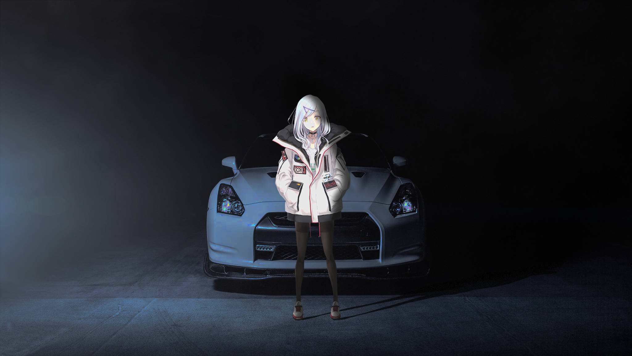 Gari la Anime la Nissan Nyeupe Picha ya Ukuta