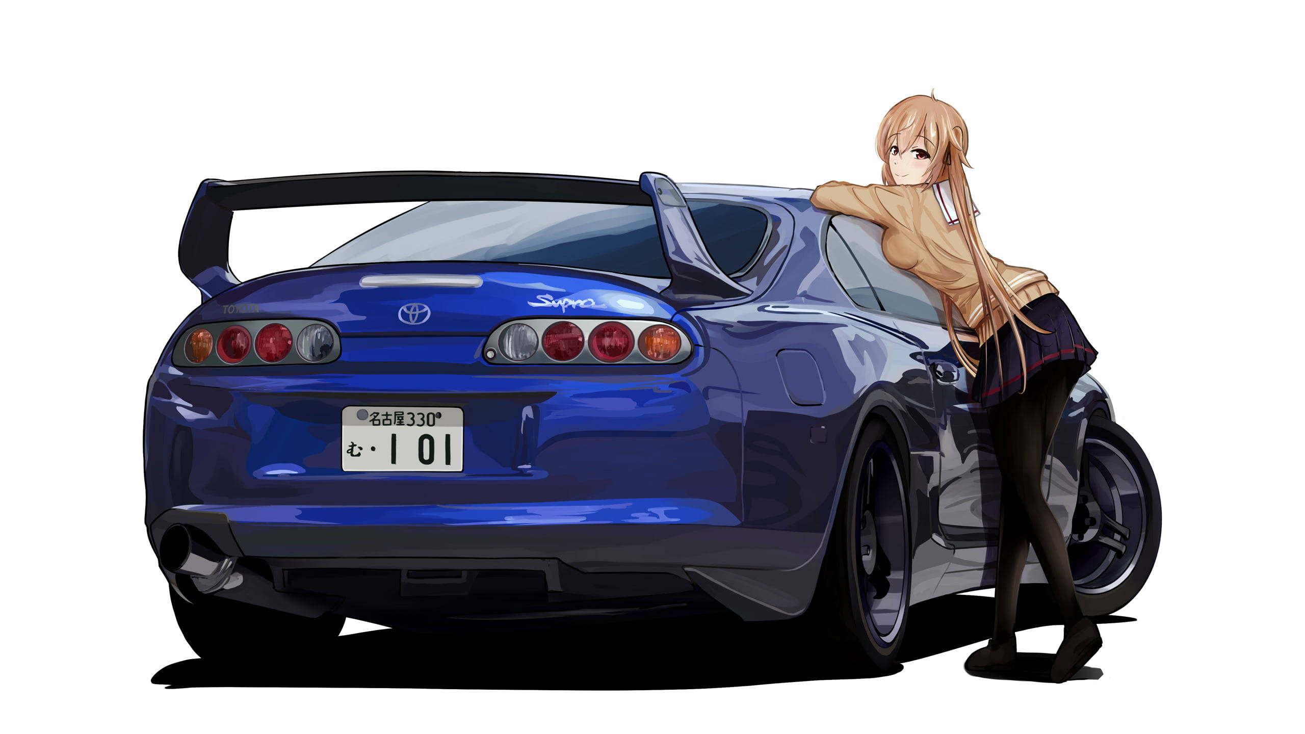 Gari la Blue Toyota Supra la Anime Picha ya Ukuta