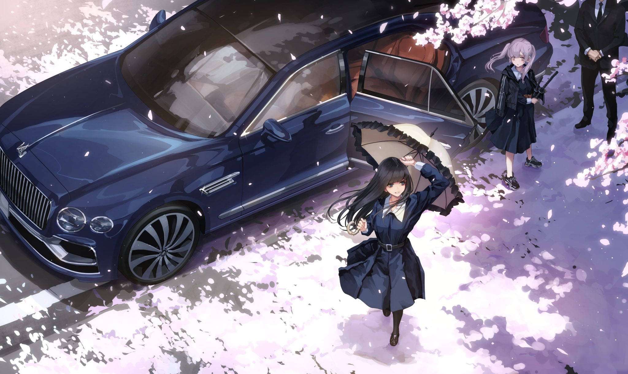 Gari la Kifahari la Anime la Bluu Iliyokolea Picha ya Ukuta