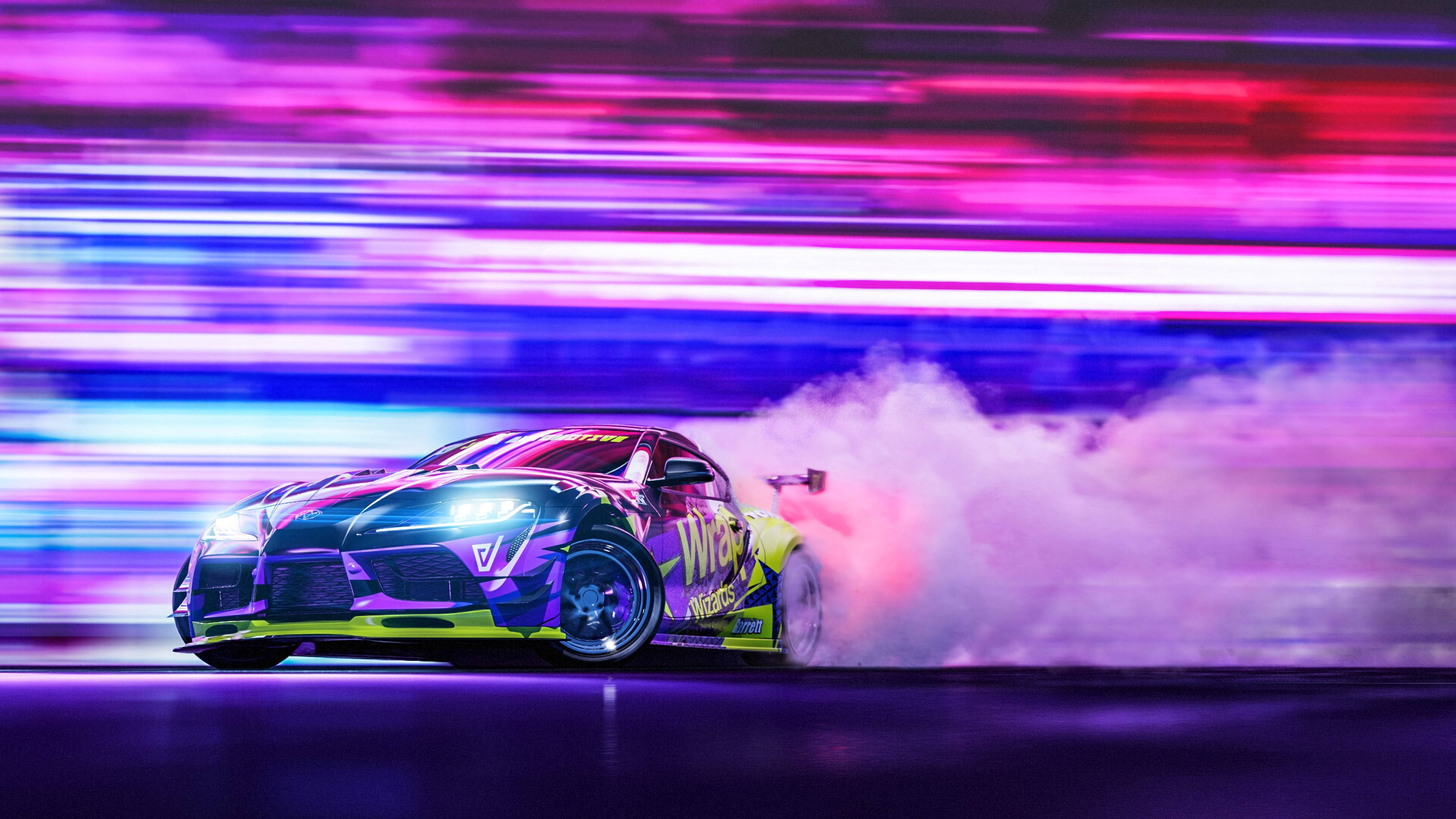 Gari la Toyota Supra la Neon la Kuteleza Picha ya Ukuta