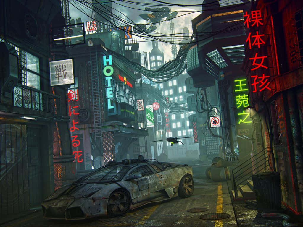 Gari Lililotelekezwa Katika Jiji la Tokyo Anime Picha ya Ukuta