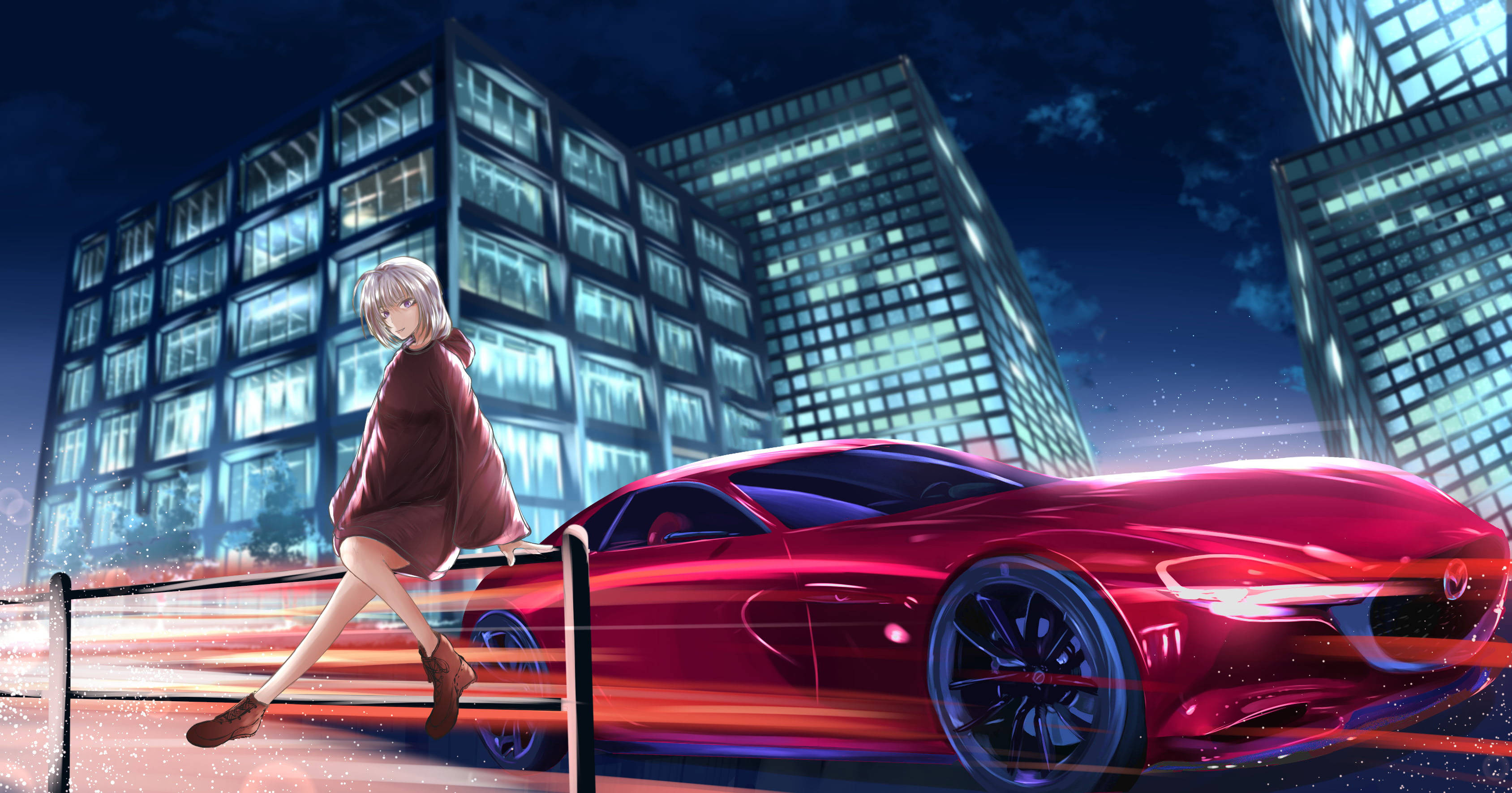 Gari Nyekundu la Anime la Mazda Picha ya Ukuta