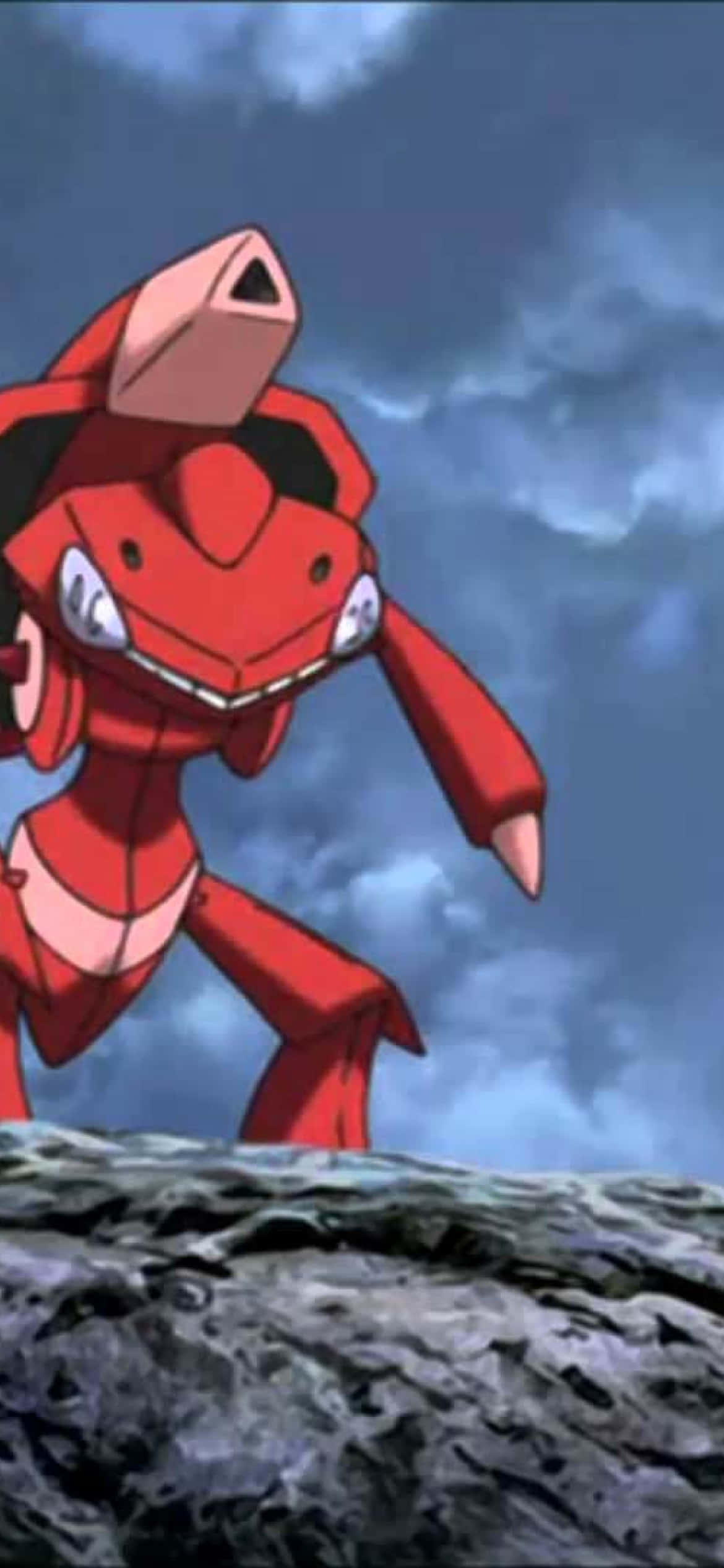 Red Genesect Pokemon Standing On Rock Picha ya Ukuta