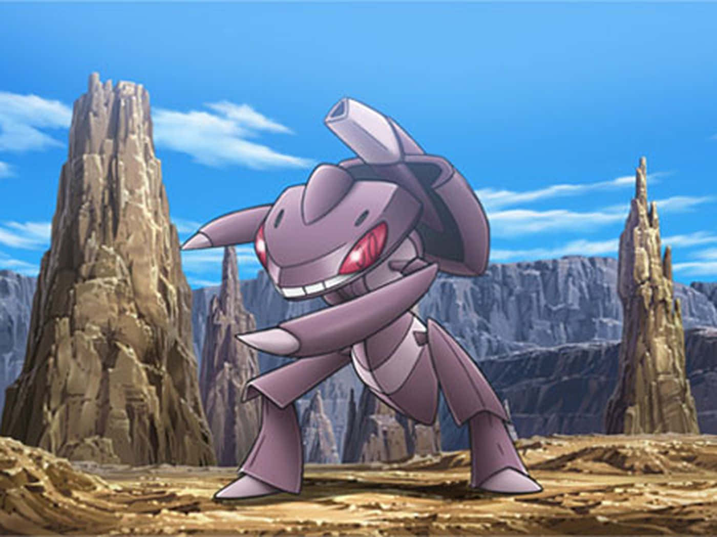 Genesect Pokemon Kwenye Mandhari Yenye Miamba Picha ya Ukuta