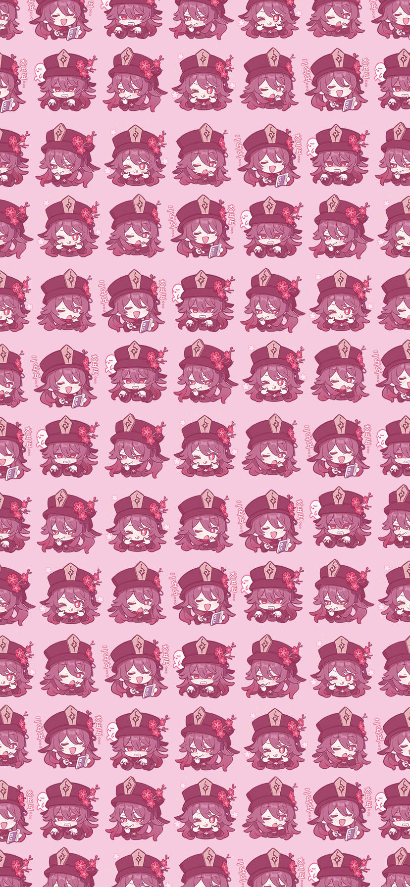 Genshin Impact Hu Tao Pink Pattern Picha ya Ukuta