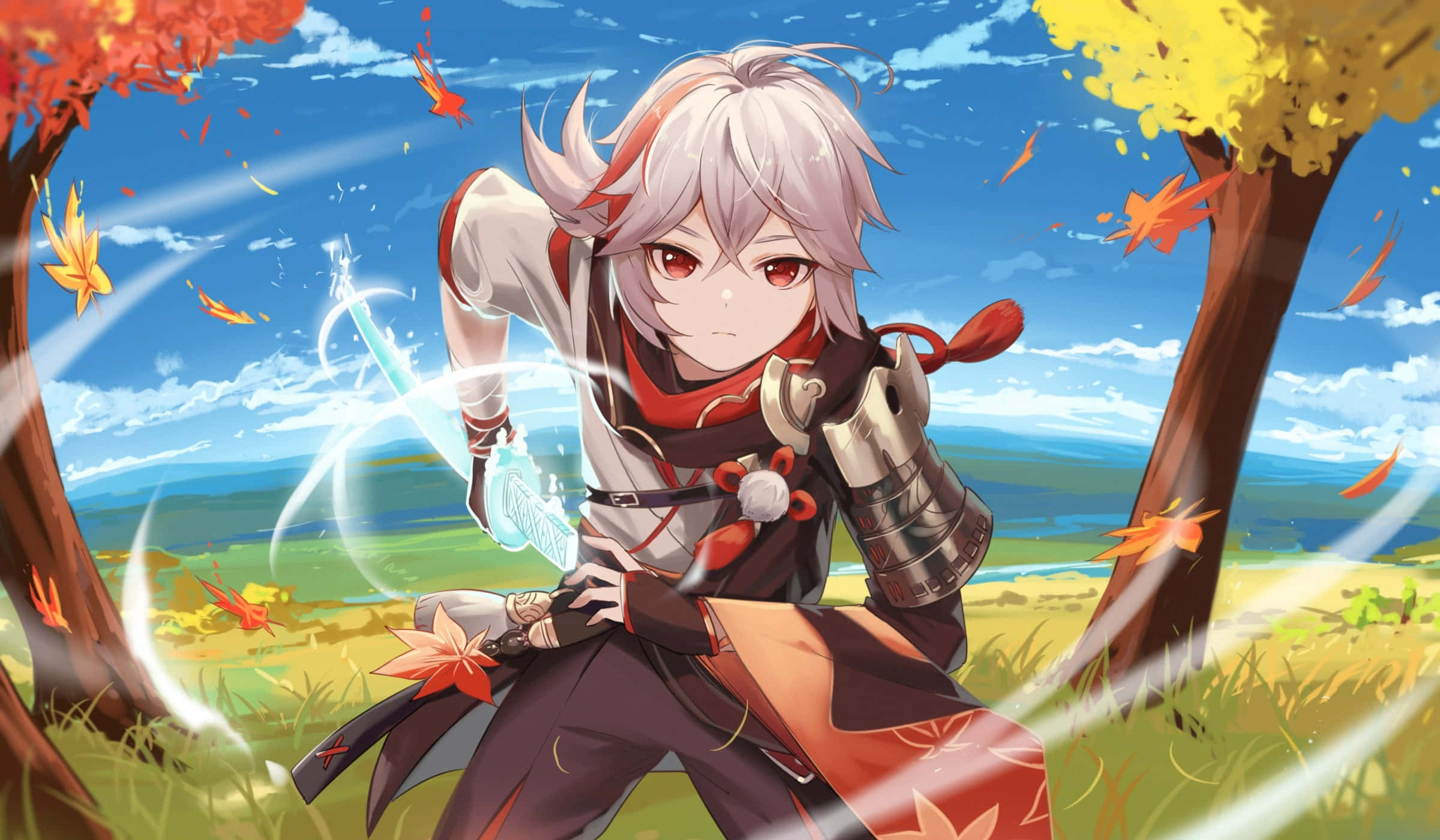 Genshin Impact Kazuha Akiwa na Silaha na Upanga Picha ya Ukuta