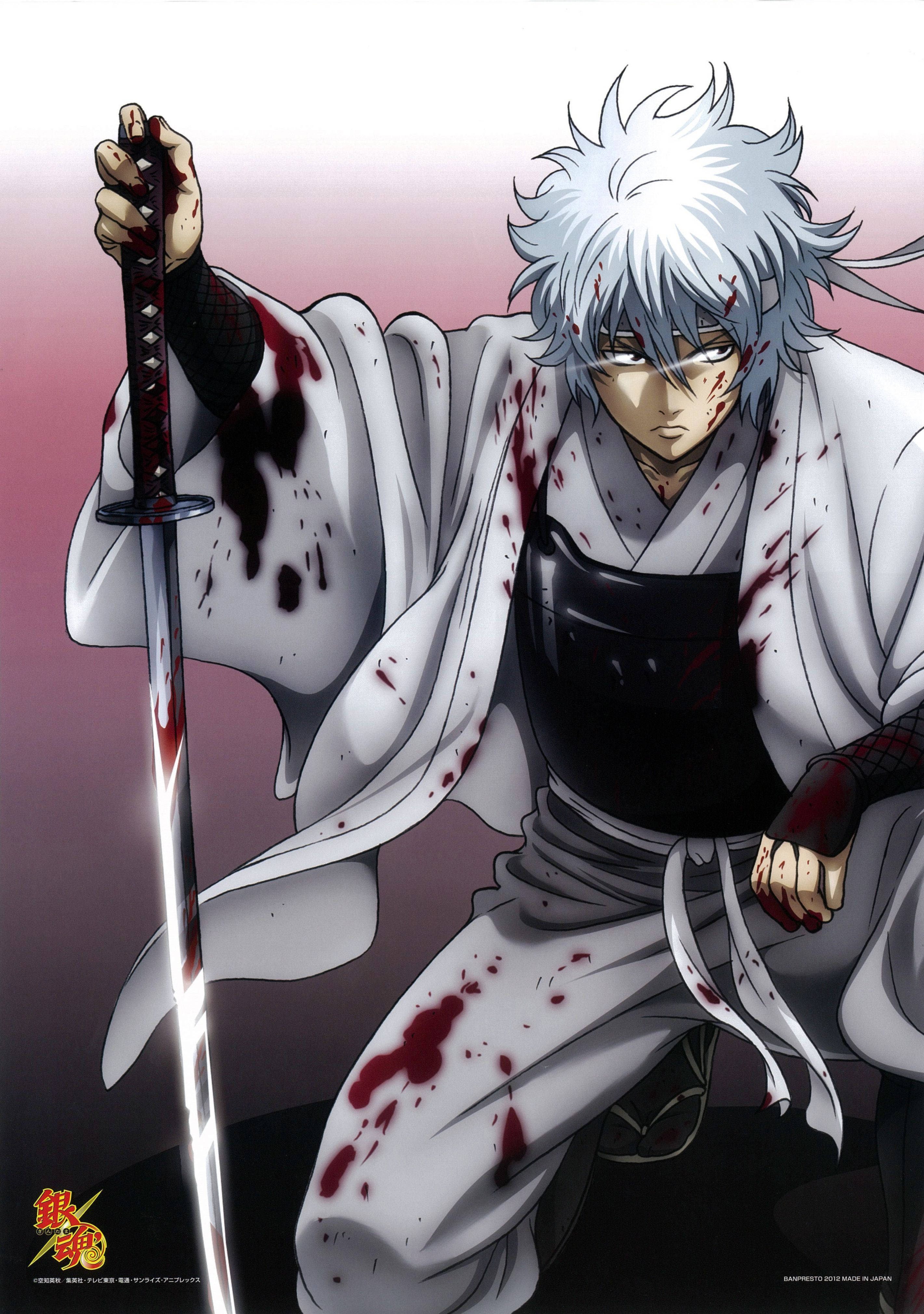 Gintama Gintoki Mwenye Damu Akiwa Mwenye Nusu Kwenye Mti Picha ya Ukuta