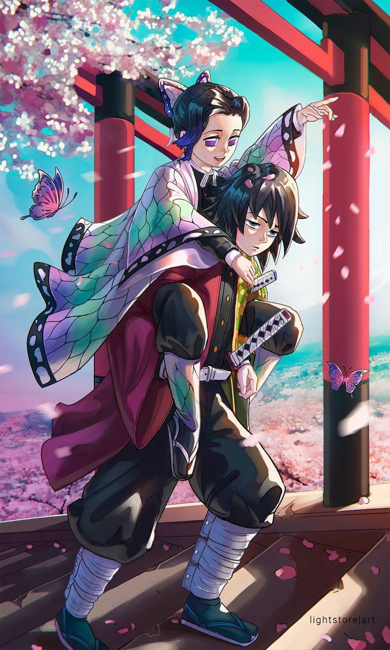 Giyu na Shinobu Demon Slayer iPhone Picha ya Ukuta