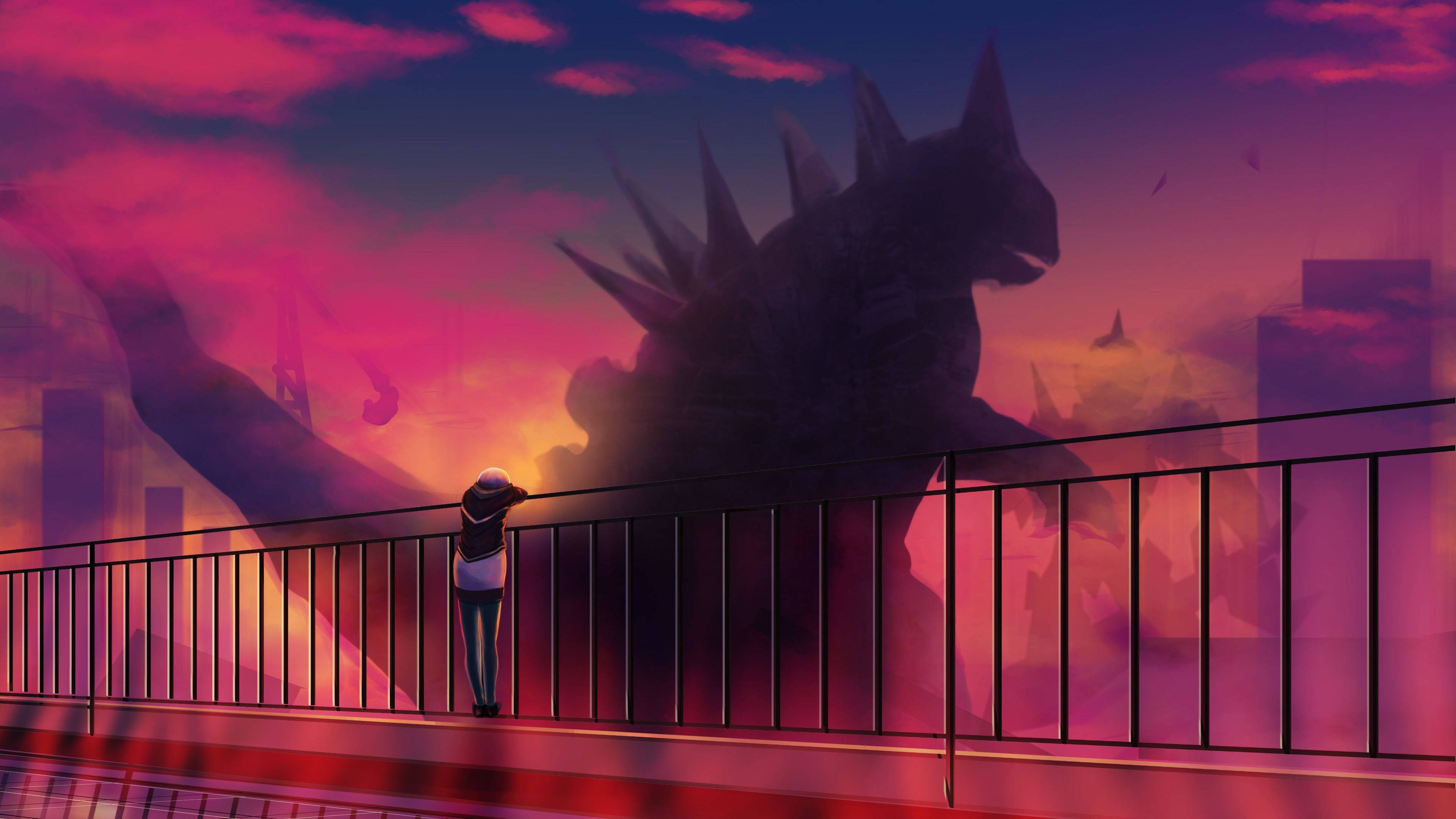 Godzilla Mwekundu wa Anime Picha ya Ukuta