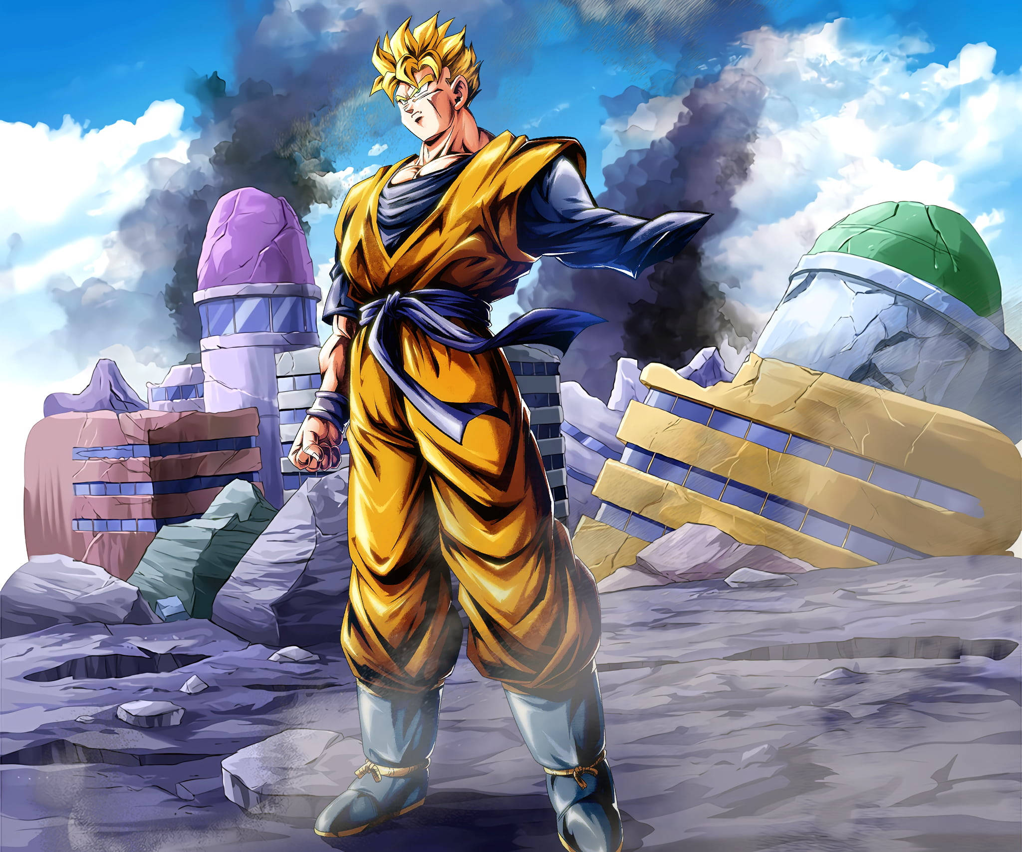 Gohan Mzee Super Saiyan 2 Katika Magofu Picha ya Ukuta