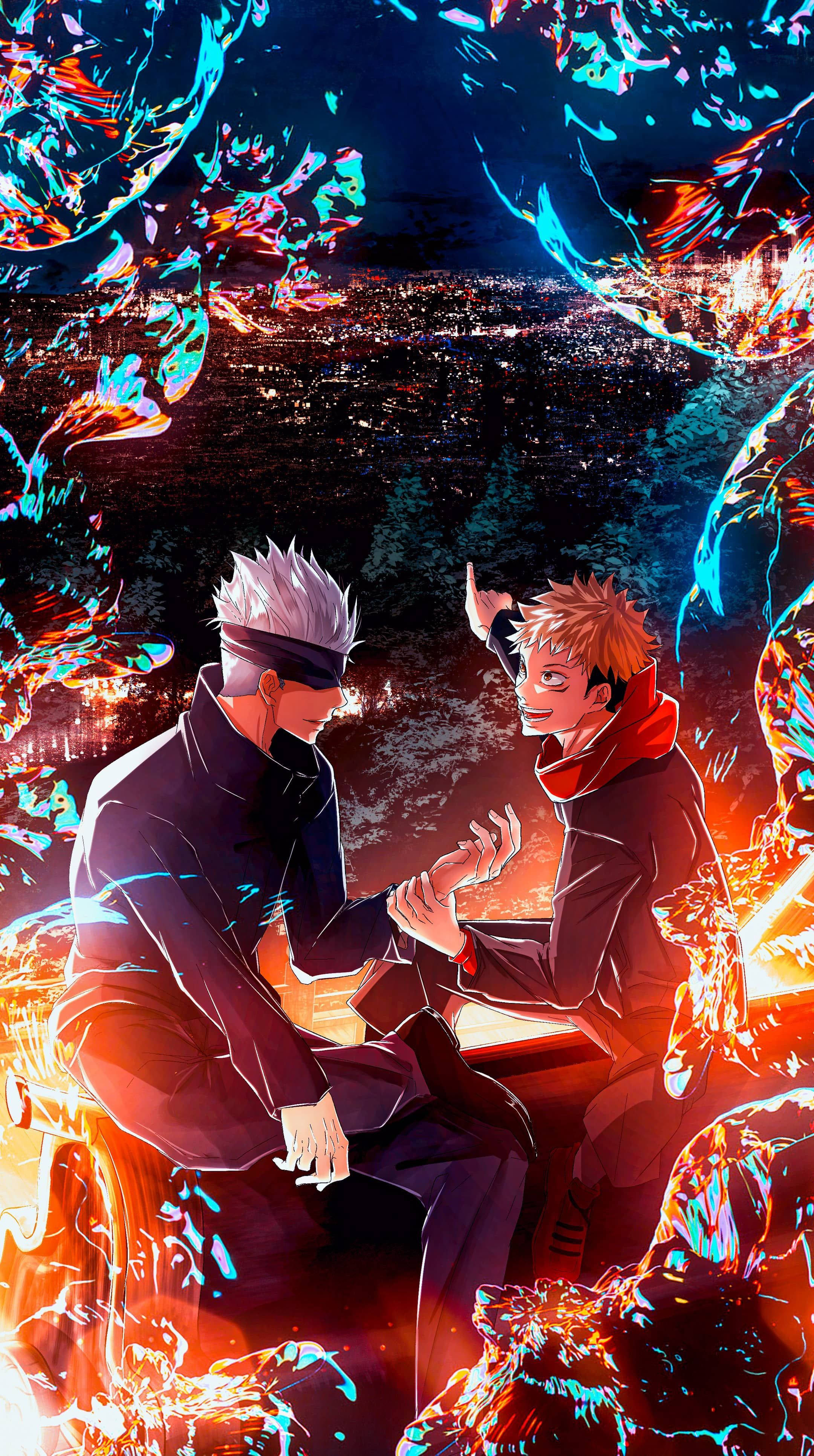 Gojo na Yuji Jujutsu Kaisen iPhone Picha ya Ukuta