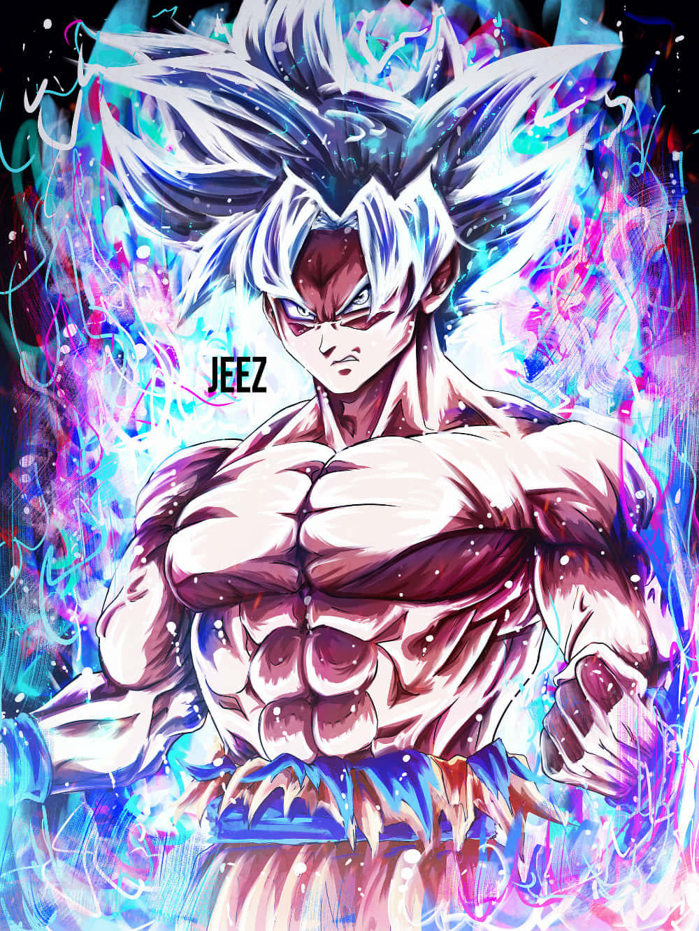 Goku akifunua nguvu zake za Ultra Instinct kwa ukuu wake wote Picha ya Ukuta