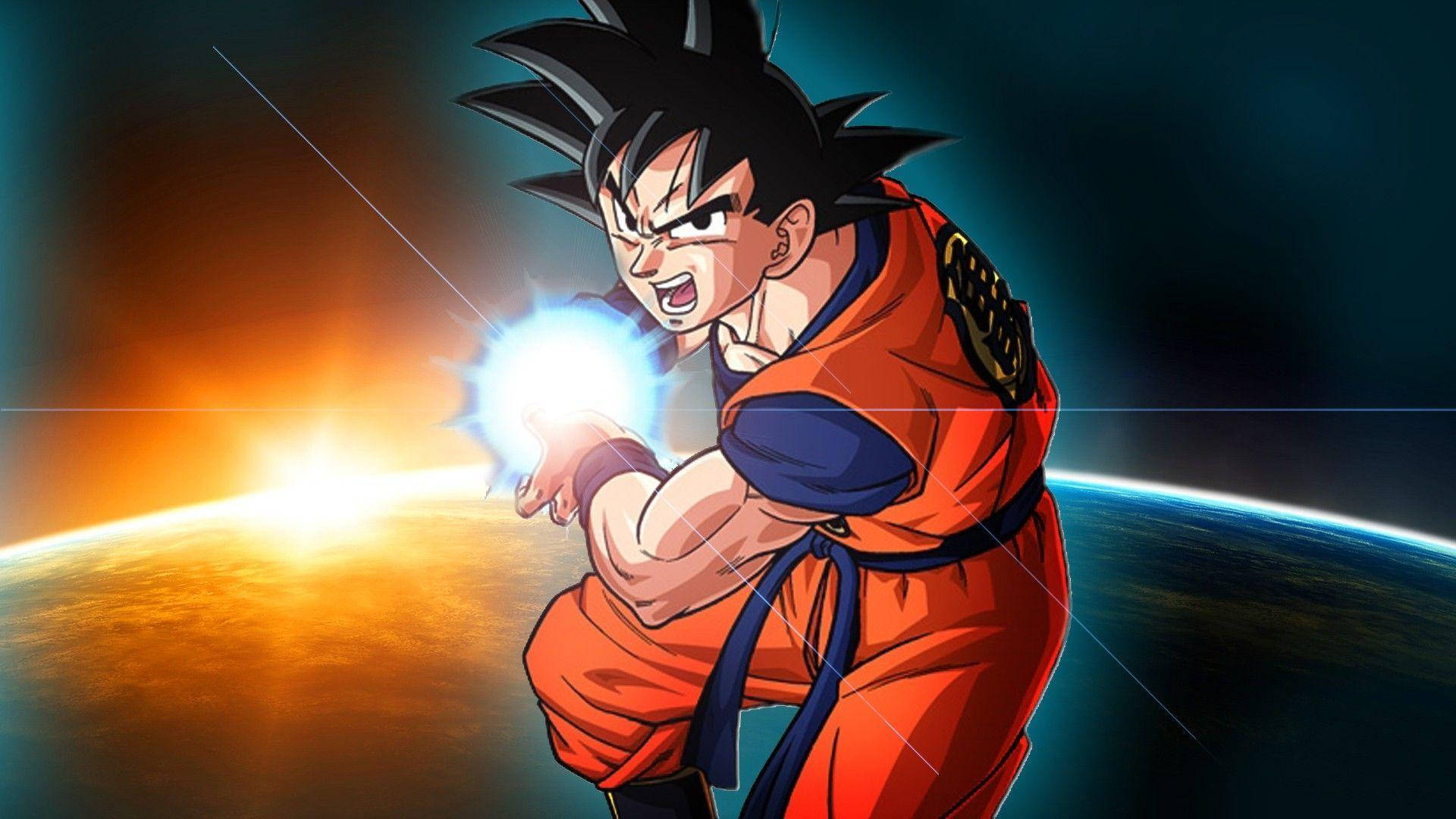 Goku akitoa wimbi kali la Kamehameha Picha ya Ukuta