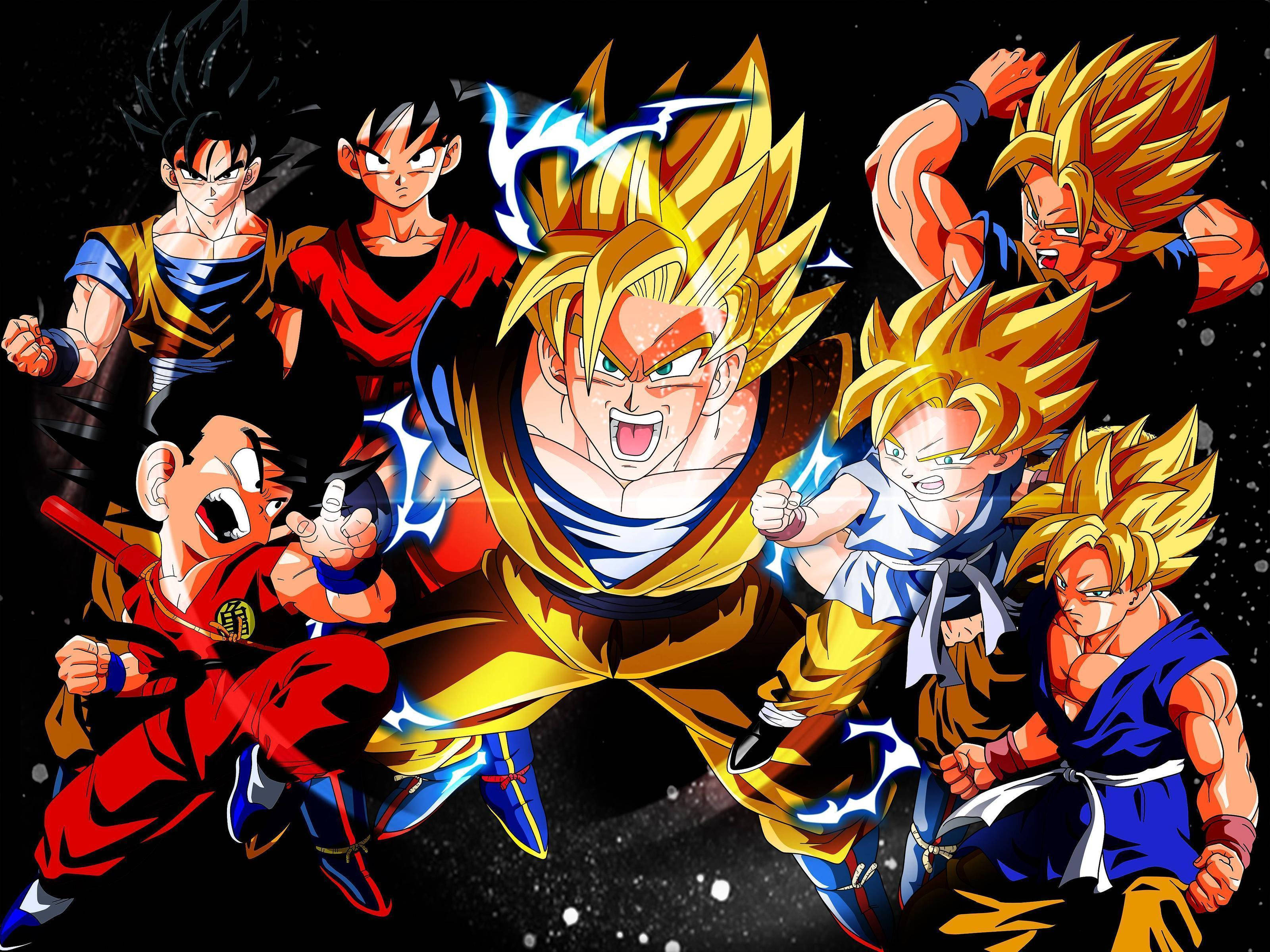 Goku, mpiganaji mwenye nguvu za Super Saiyan. Picha ya Ukuta