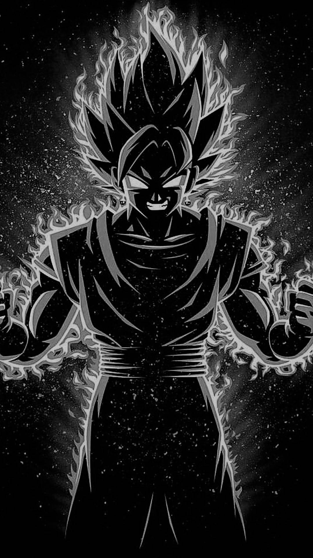 Goku Mwenye Hasira Nyeusi na Nyeupe Picha ya Ukuta