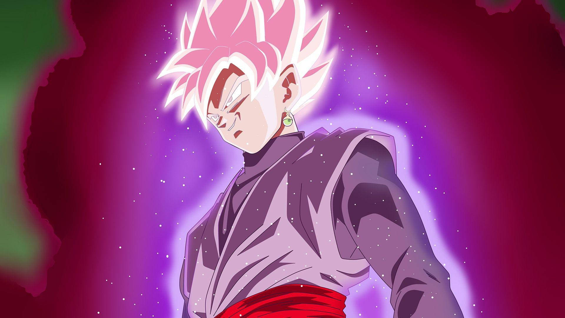 Goku Mweusi Na Aura Yenye Mwangaza Wa Pink Picha ya Ukuta