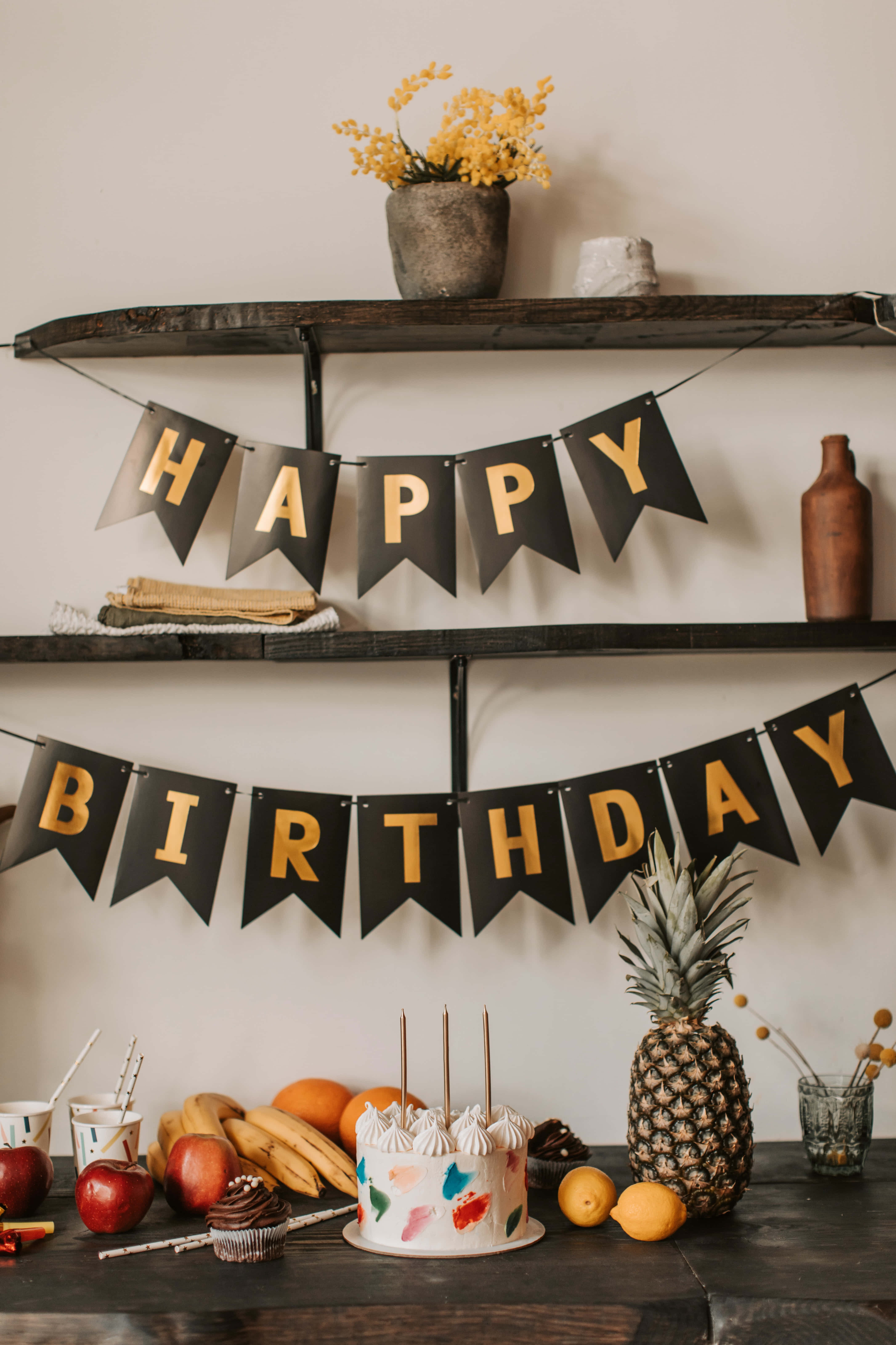 Gold Black Happy Birthday Banner Picture Picha ya Ukuta