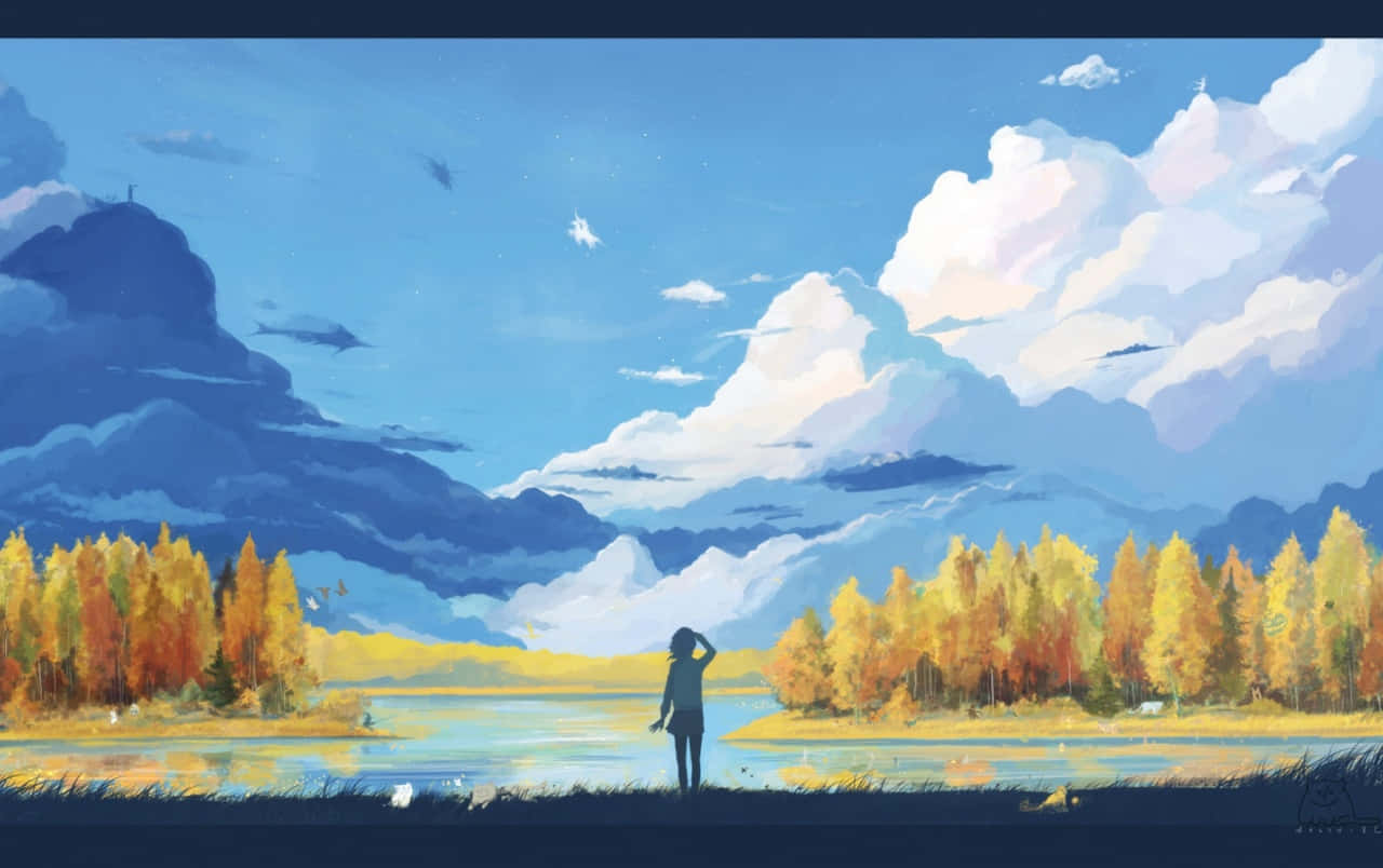 Google Anime Inayowakabili Mto Picha ya Ukuta