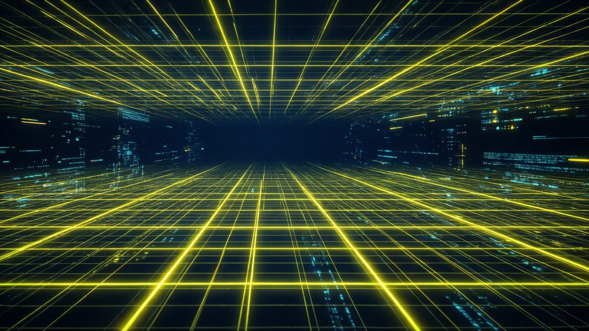 Gridi ya Neon ya Tron ya Rangi ya Njano Picha ya Ukuta