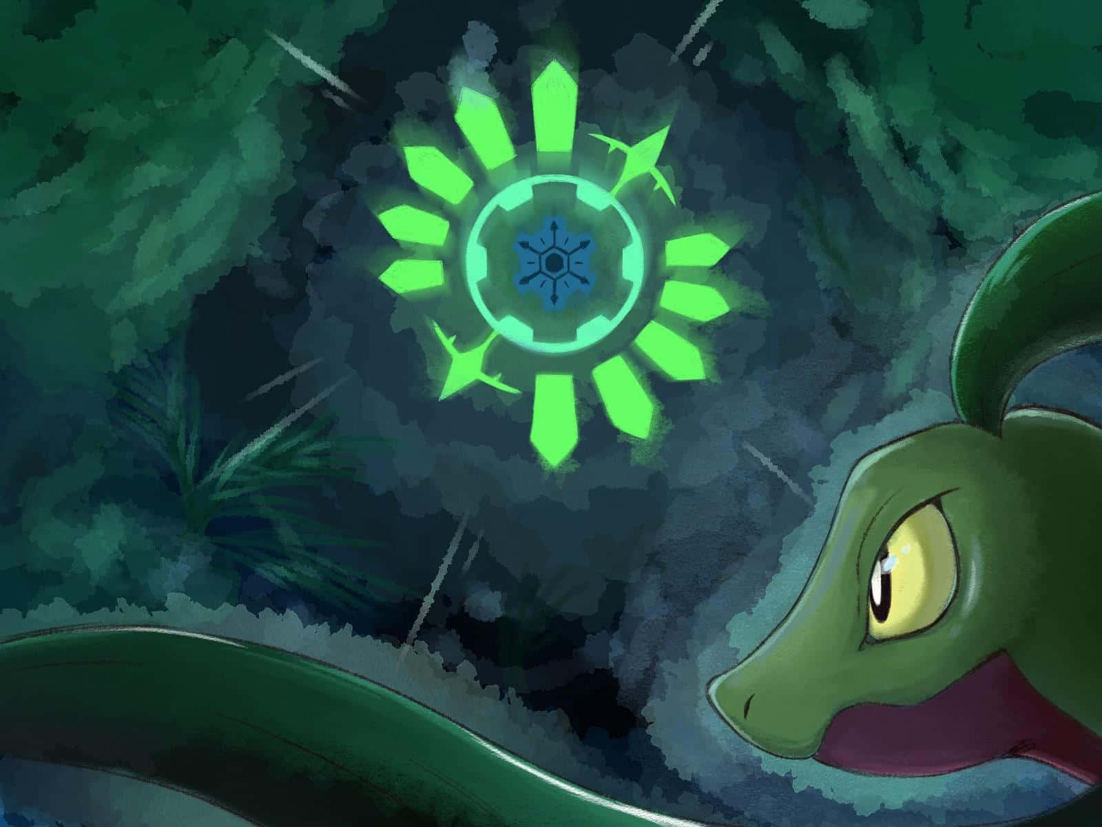 Grovyle Kwenye Mazingira ya Bamboo Picha ya Ukuta
