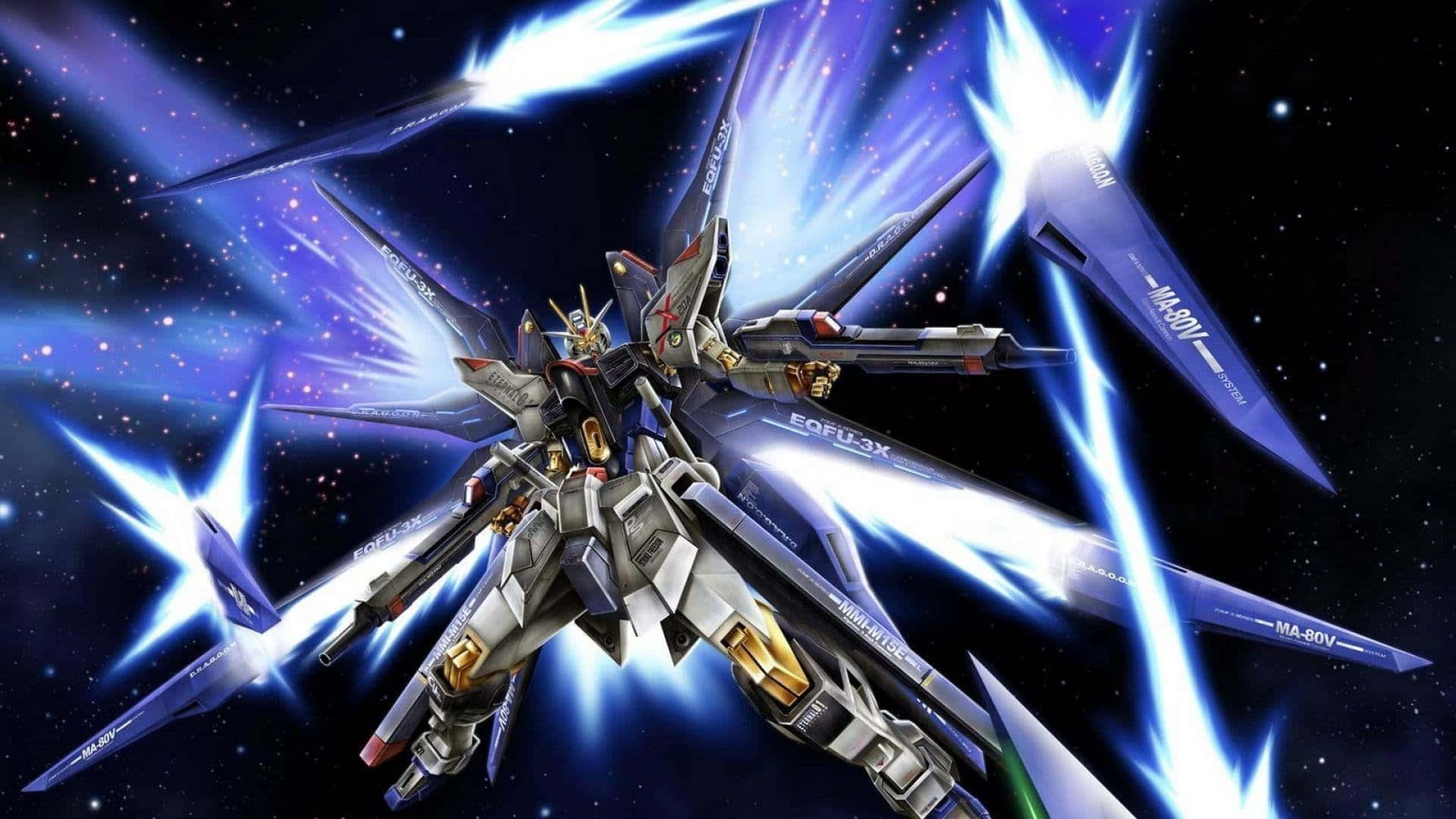 gundam 00 - chombo cha angani chenye mwanga wa buluu Picha ya Ukuta