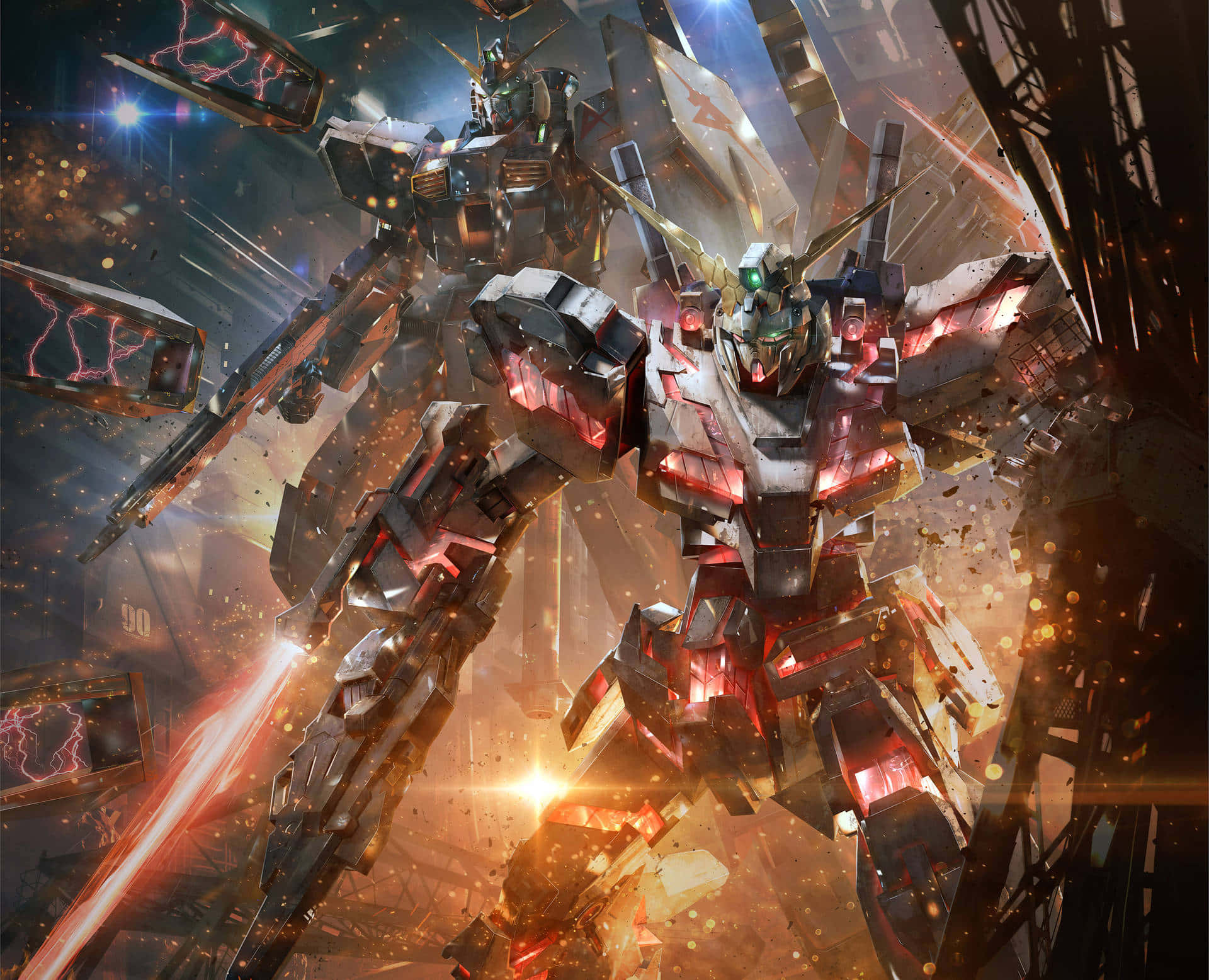 Gundam maarufu akionyesha nguvu zake kwenye uwanja wa vita Picha ya Ukuta