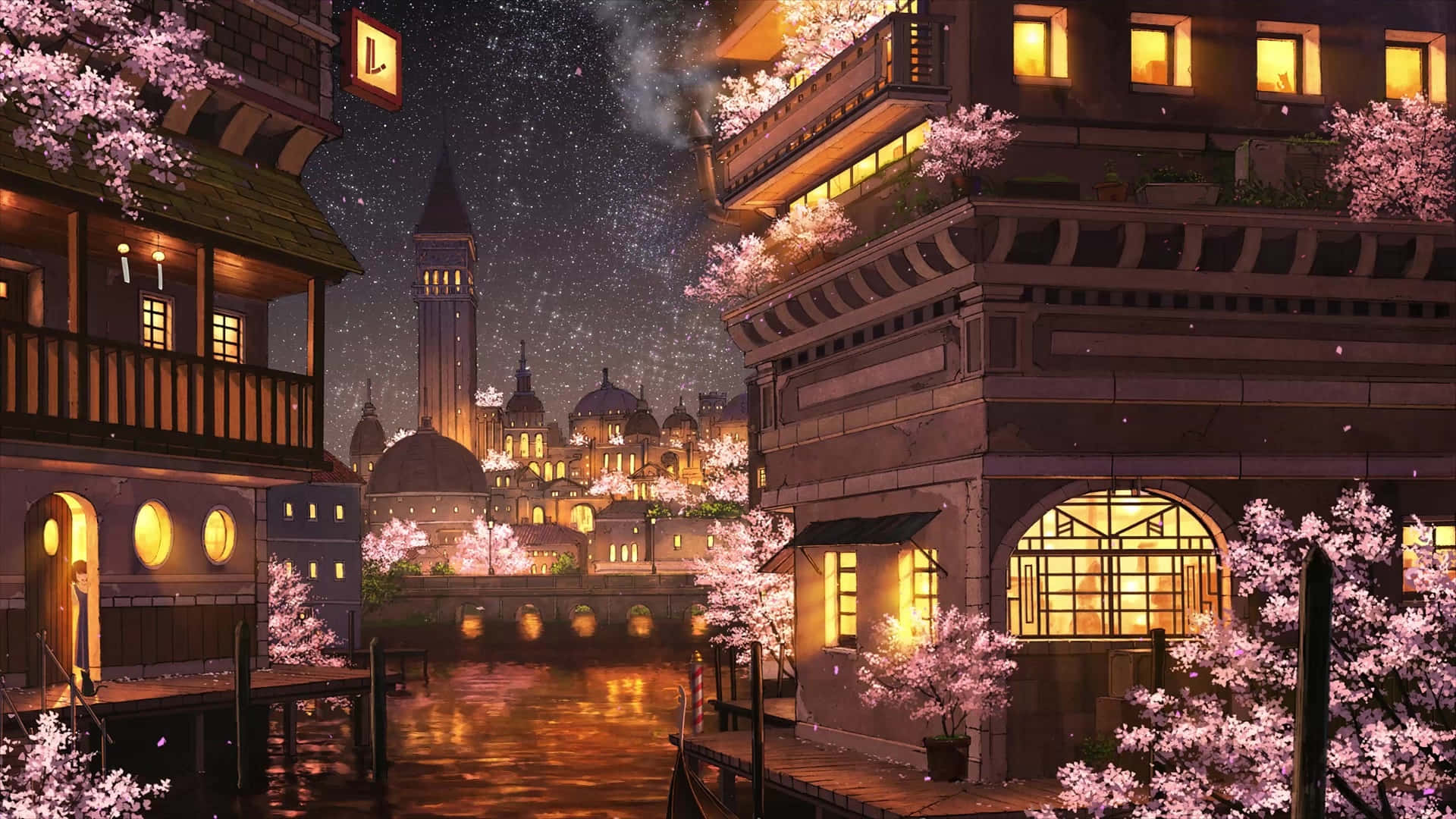 Gundua uzuri wa kuvutia wa Anime City. Picha ya Ukuta