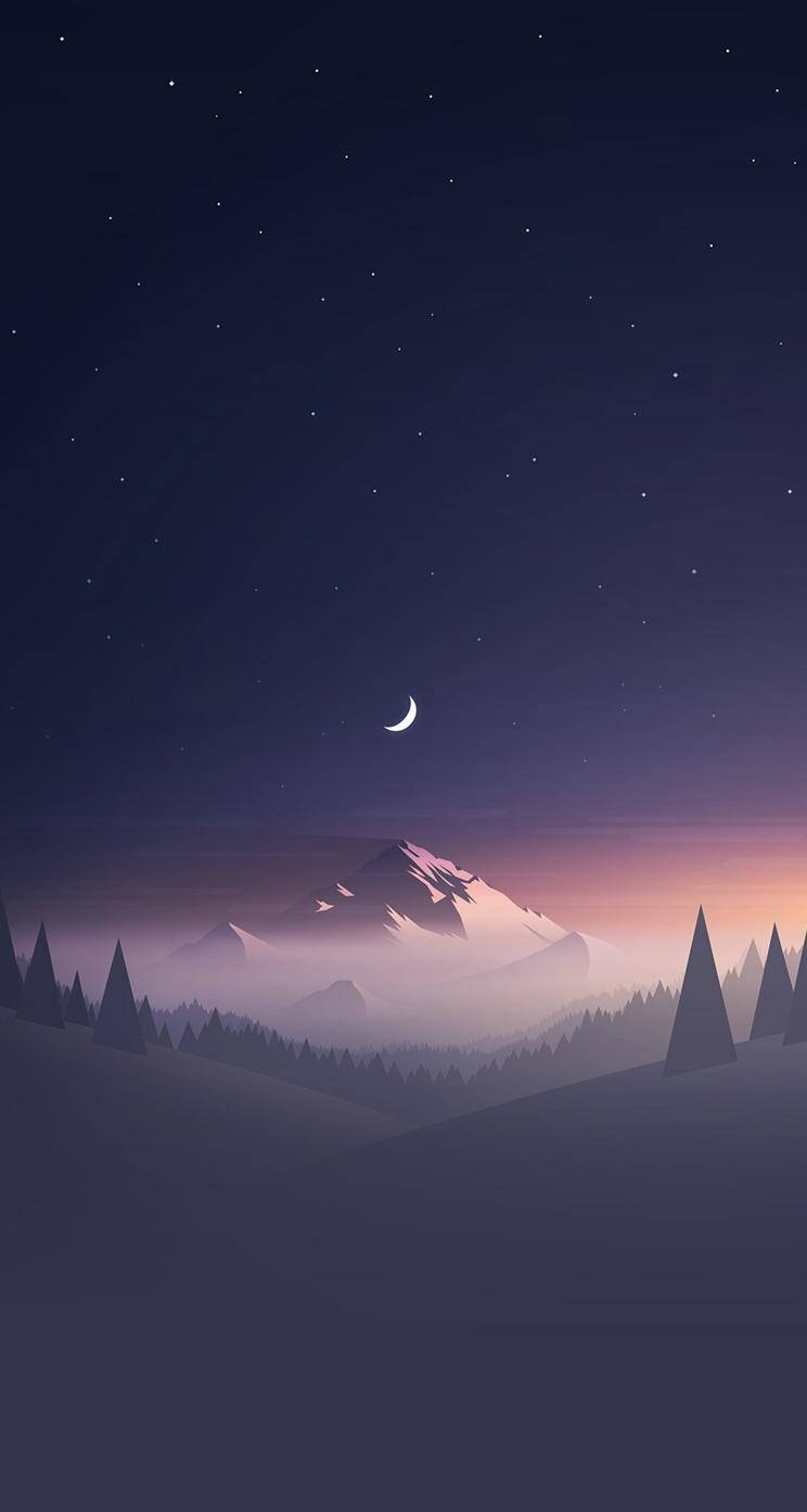 Half Moon Over Mountain iPhone SE Picha ya Ukuta