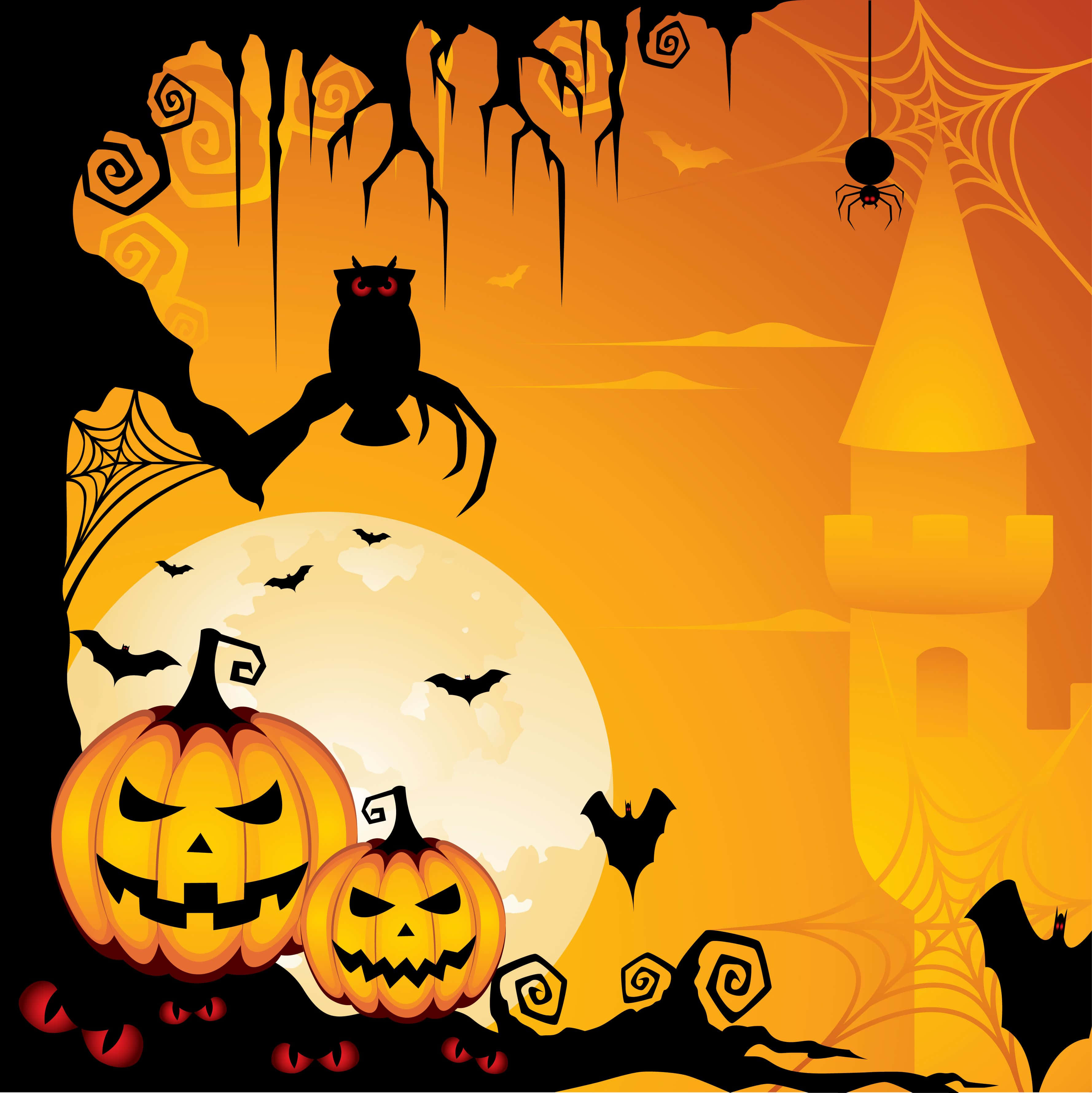 halloween background with pumpkins and a castle Picha ya Ukuta