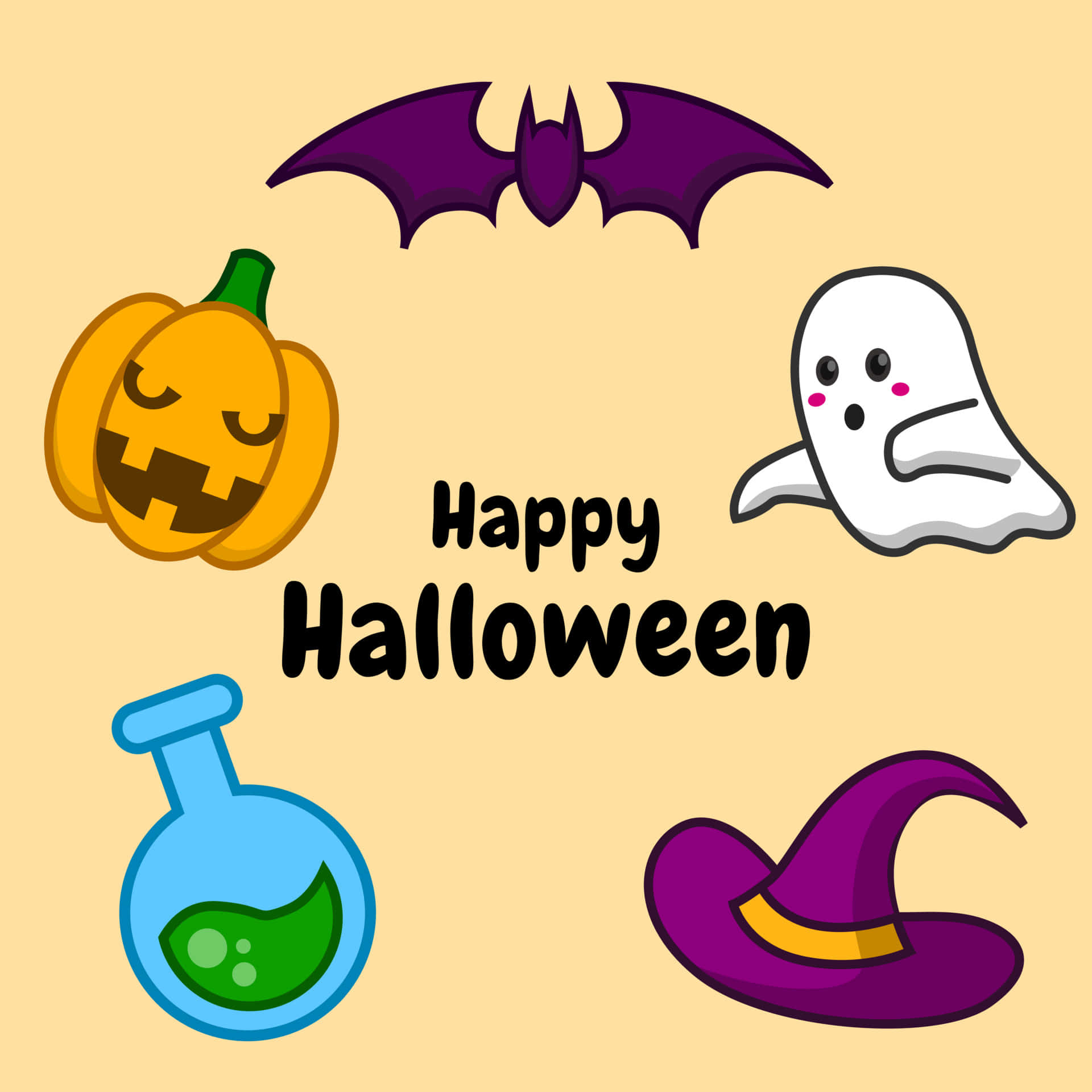 halloween njema na popo, mchawi, popo, na dawa ya uchawi Picha ya Ukuta