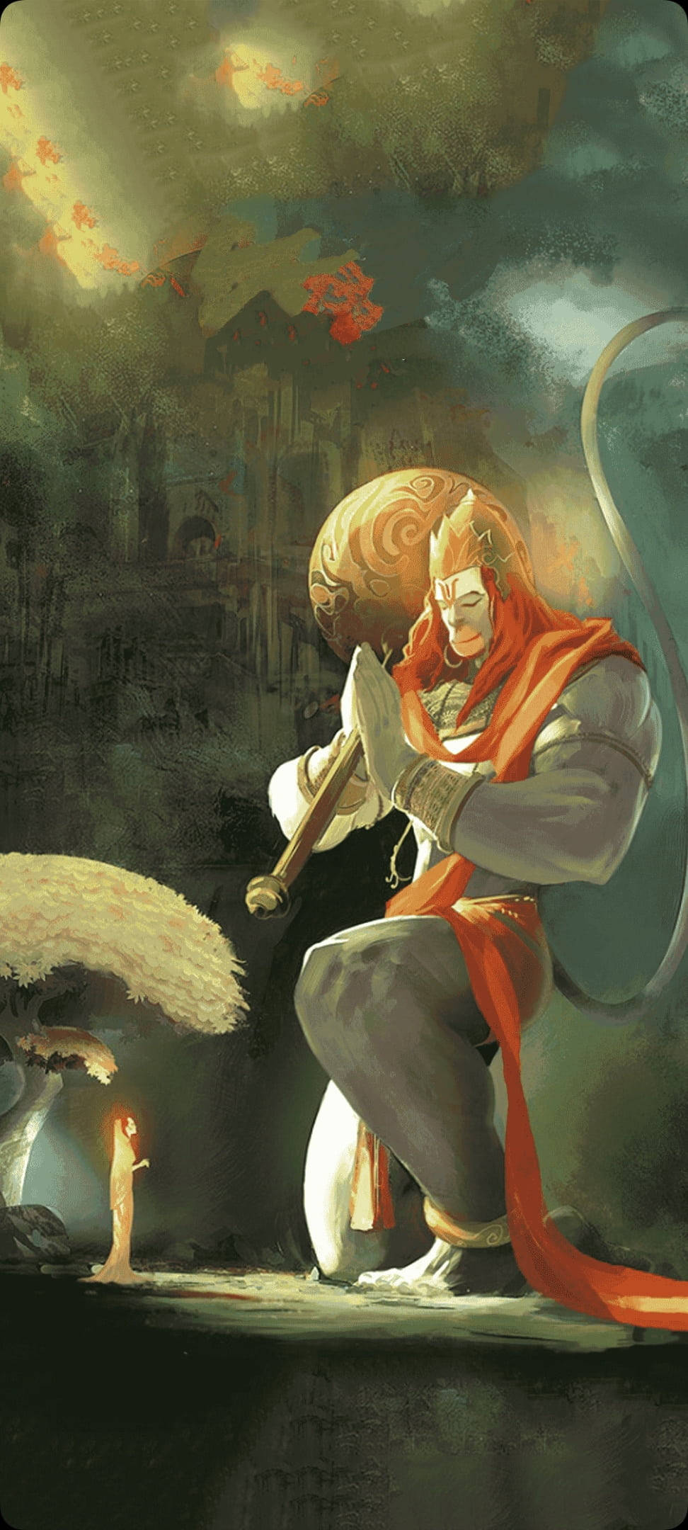Hanuman Mungu wa Hindi Anayotoa Dua Simu Picha ya Ukuta