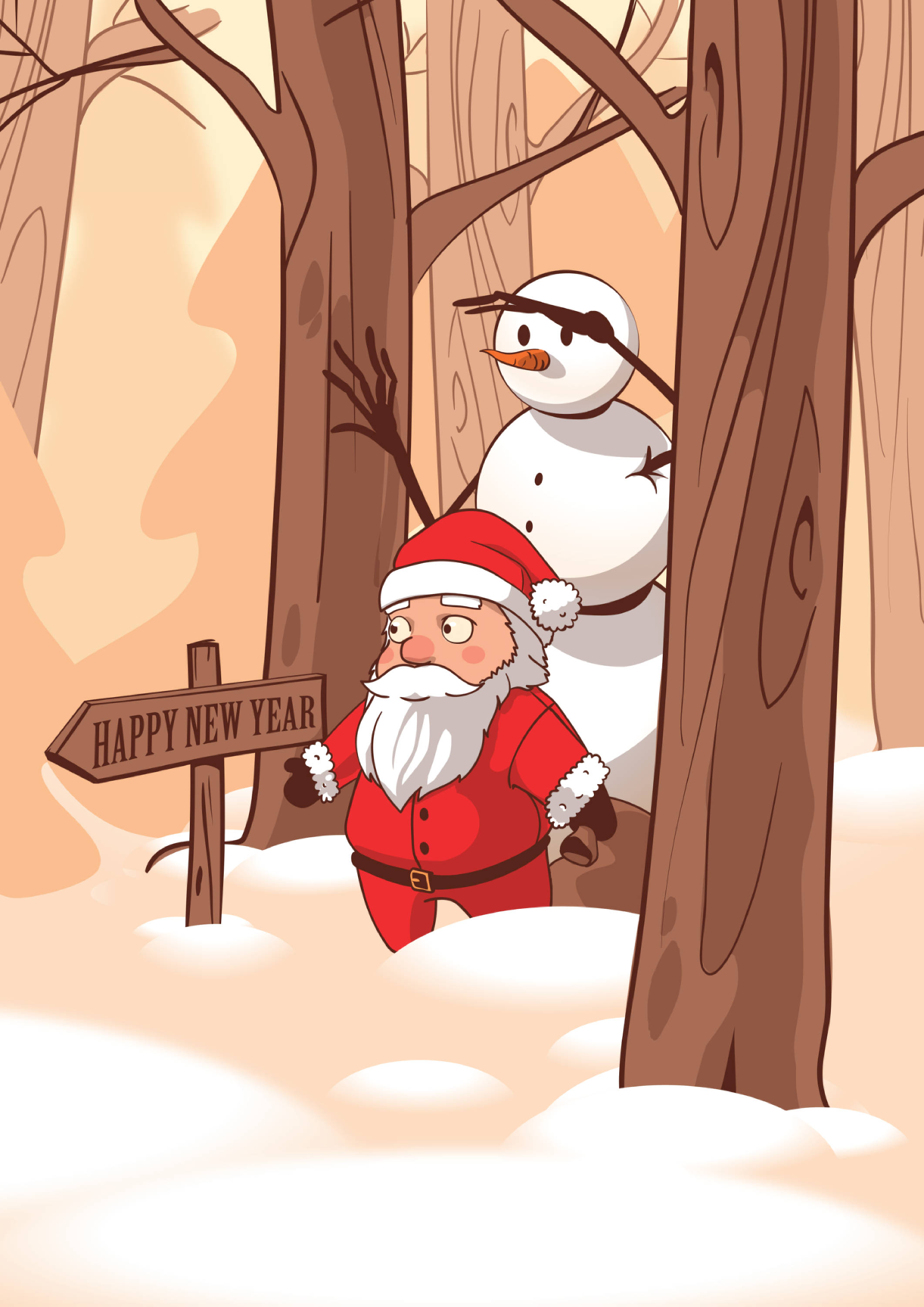 Happy New Year Snowman Picha ya Ukuta