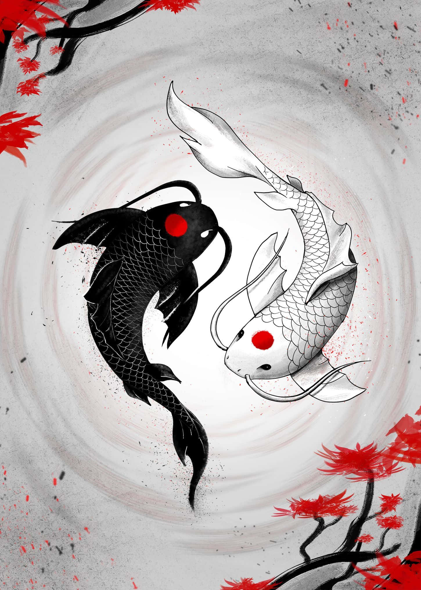 Harmonia ya Samaki Yin Yang Picha ya Ukuta