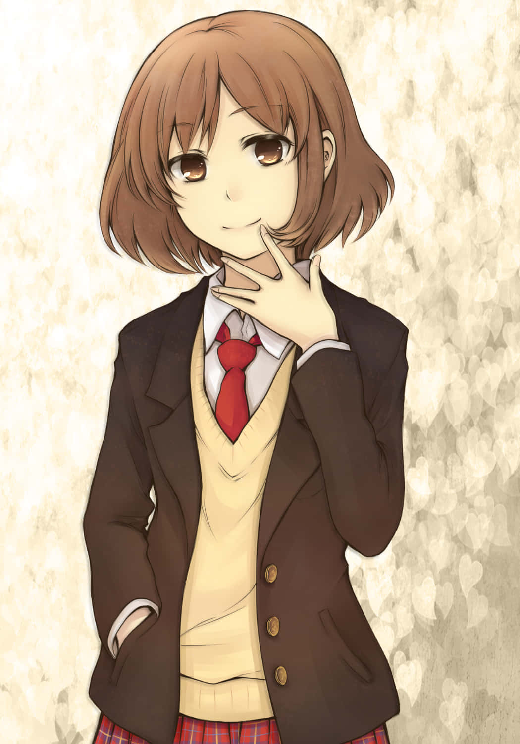 Haruhi Sasaki posing against a scenic background Picha ya Ukuta