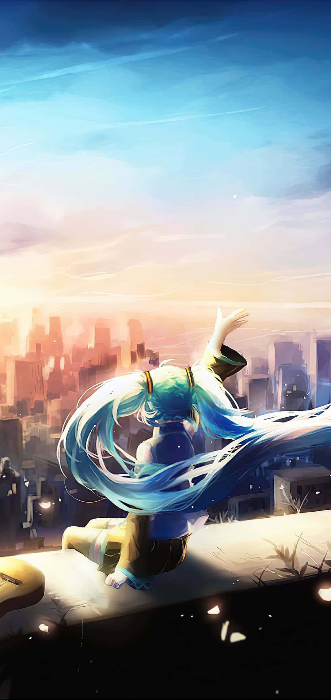Hatsune Miku Rooftop City View Phone Picha ya Ukuta