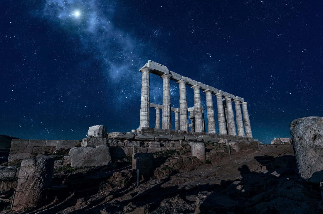 Hekalu la Poseidoni Usiku Picha ya Ukuta