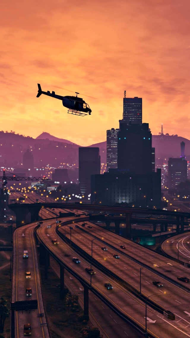 Helikopta ya Gta Inazunguka Juu ya Los Santos Picha ya Ukuta