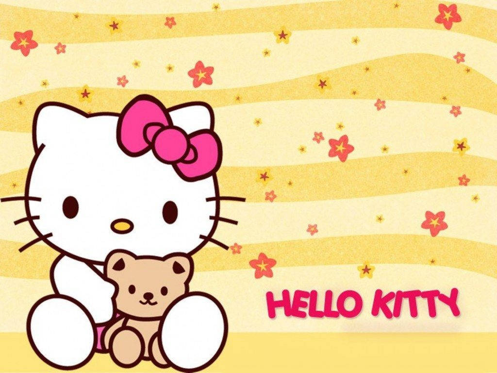 Hello Kiti Katika Mandhari Njano Mazuri Picha ya Ukuta