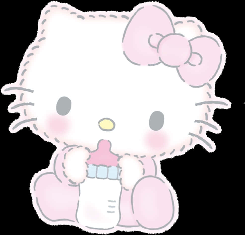 Hello Kitty Akinywa Maziwa Picha ya Ukuta